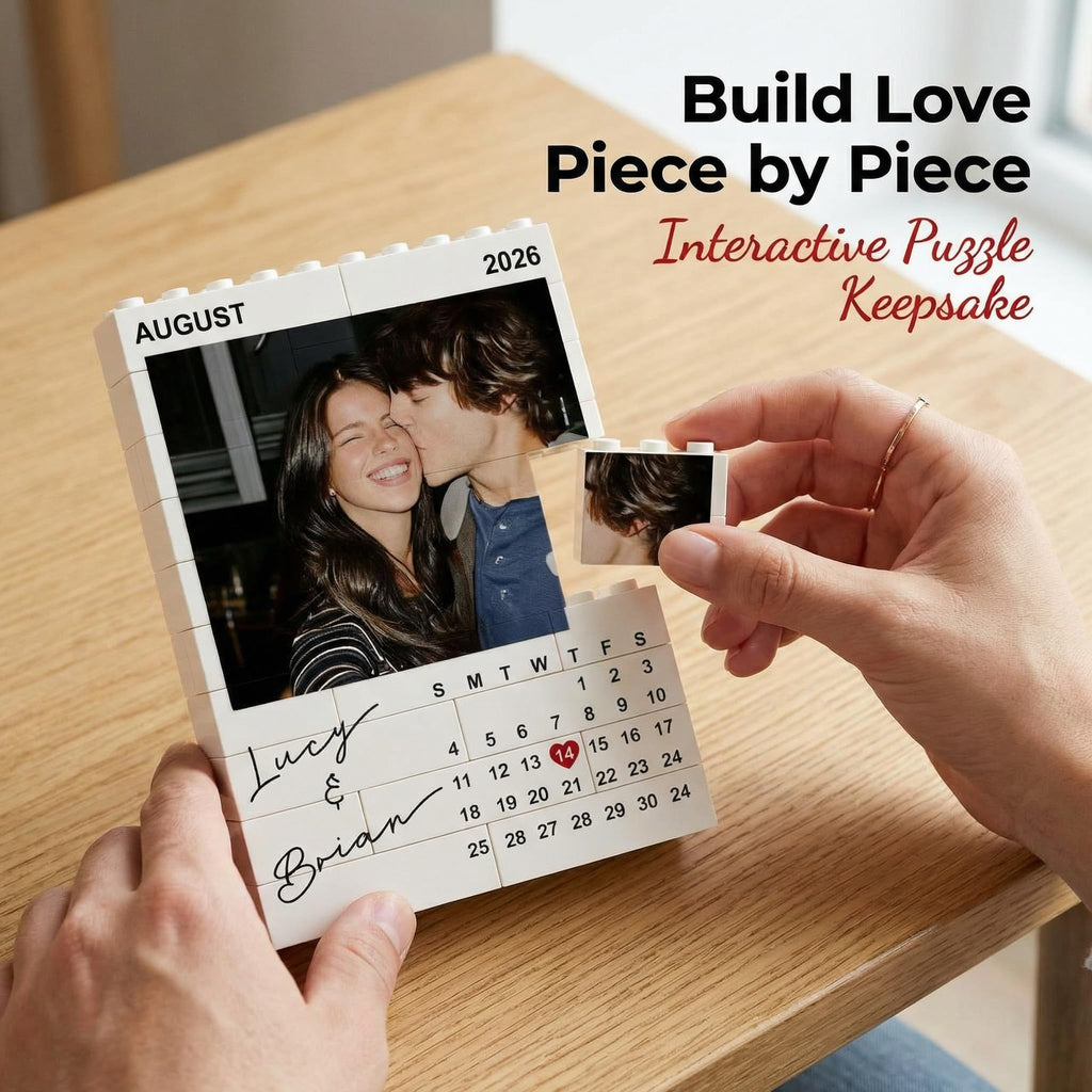 Custom Couple Photo Building Blocks, Personalized Bricks Puzzle with Pictures, Home Decor Photo Frame Anniversary Birthday Valentines Gifts for Women, Wife, Men, Her, Him, Couples