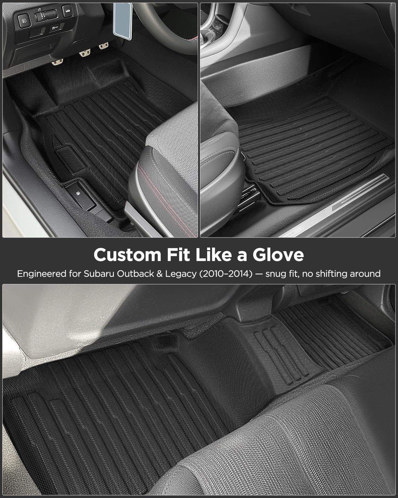 Car Floor Mats for Subaru Outback 2010-2014: All Weather Car Accessories for Outback & Legacy Sedan Mats 2014 2013 2012 2011 2010, Custom fit Front & 2nd Row 3PCS Protection