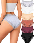 ALL OF SHE Womens Cotton Underwear Cheeky Bikini Panties Sexy Lace Briefs Soft Stretch Lingerie for Ladies Underwear Pack 6