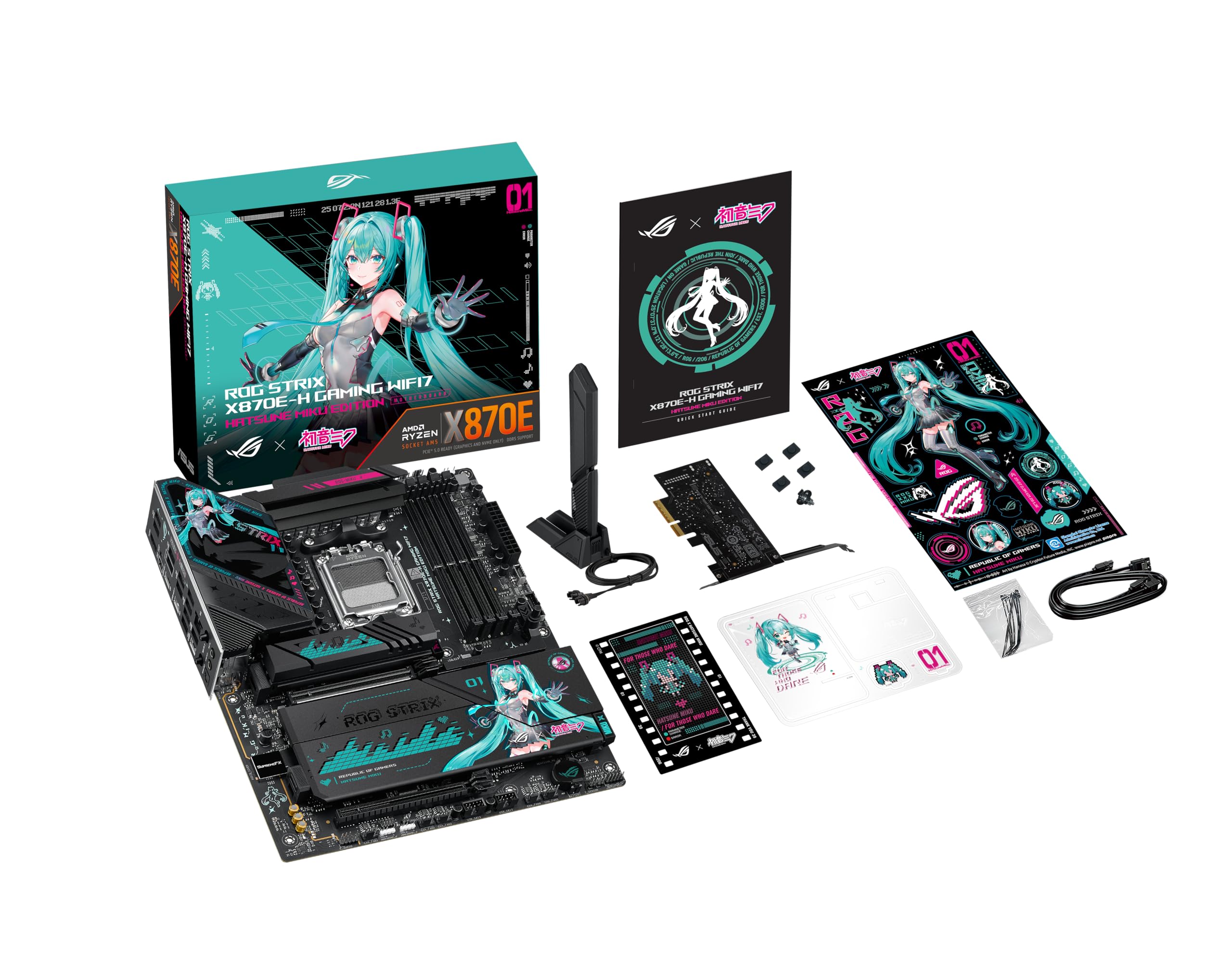 ASUS ROG Strix X870E-H Gaming WIFI7 Hatsune Miku Edition AMD X870E ATX Motherboard, 16+2+1 Power Stages, Dynamic OC Switcher, Core Flex, DDR5, 4X M.2, PCIe 5.0, Dual USB4 Ports, USB 10Gbps Type-C