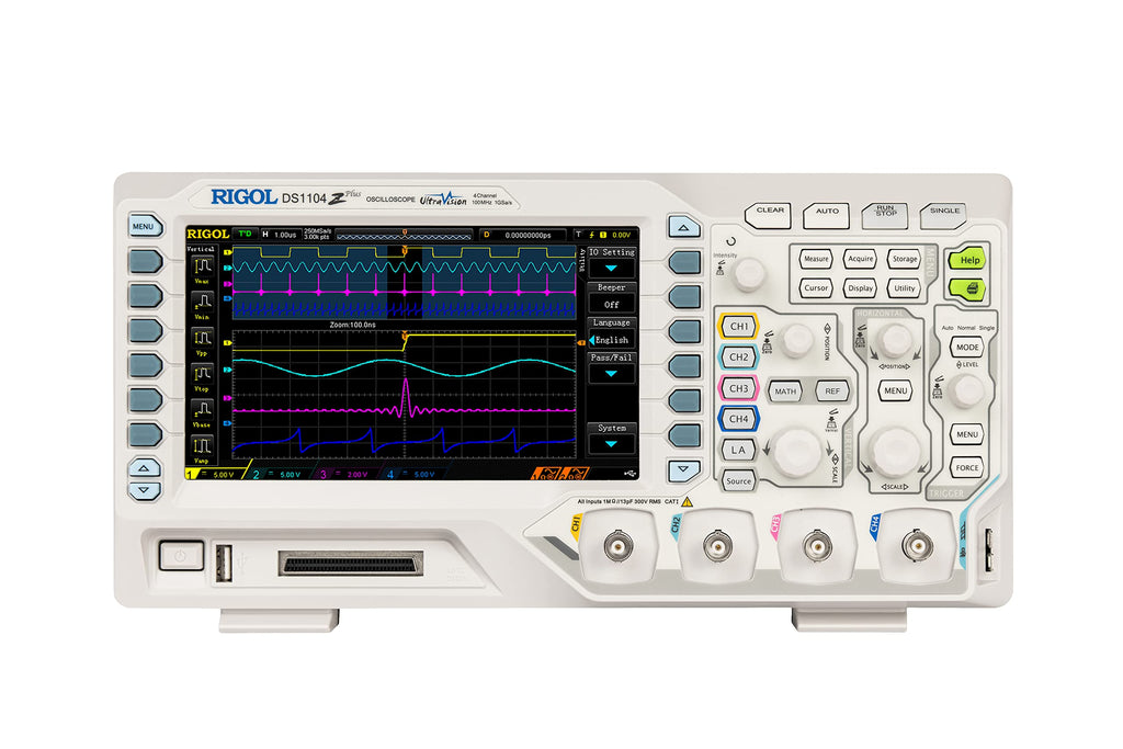 Rigol DS1104Z-S Plus 100 MHz Digital Oscilloscope with 4 Channels and 16 Digital Channels + 25 MHz Bandwidth with 2 Signal Source Channels