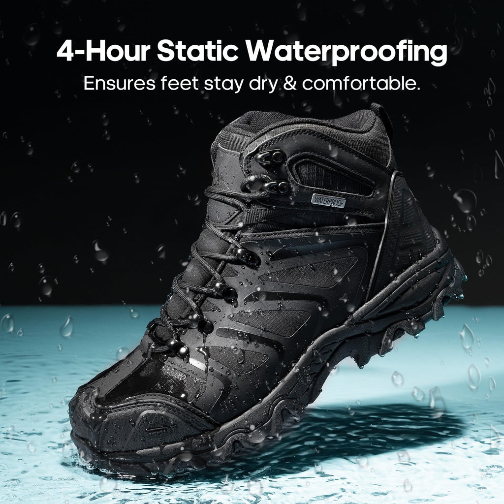NORTIV 8 Waterproof Work Boots for Men Steel Toe Safety Construction Boots ARMADILLO-STL,Size 11,All Black,160448_M-STEEL