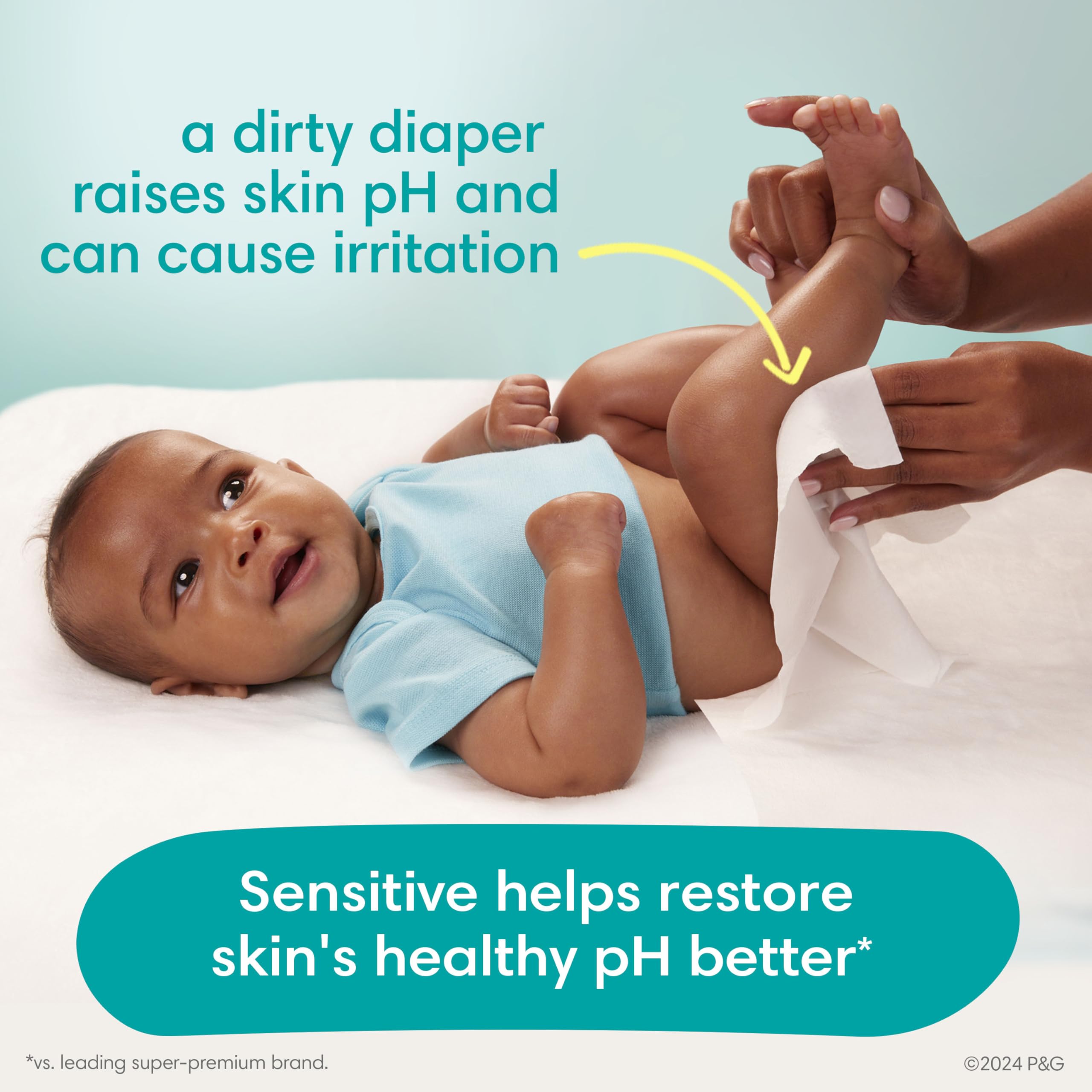 Pampers Baby Wipes Sensitive, Water Based Hypoallergenic and Unscented 504 Total (6 Flip-Top Packs)