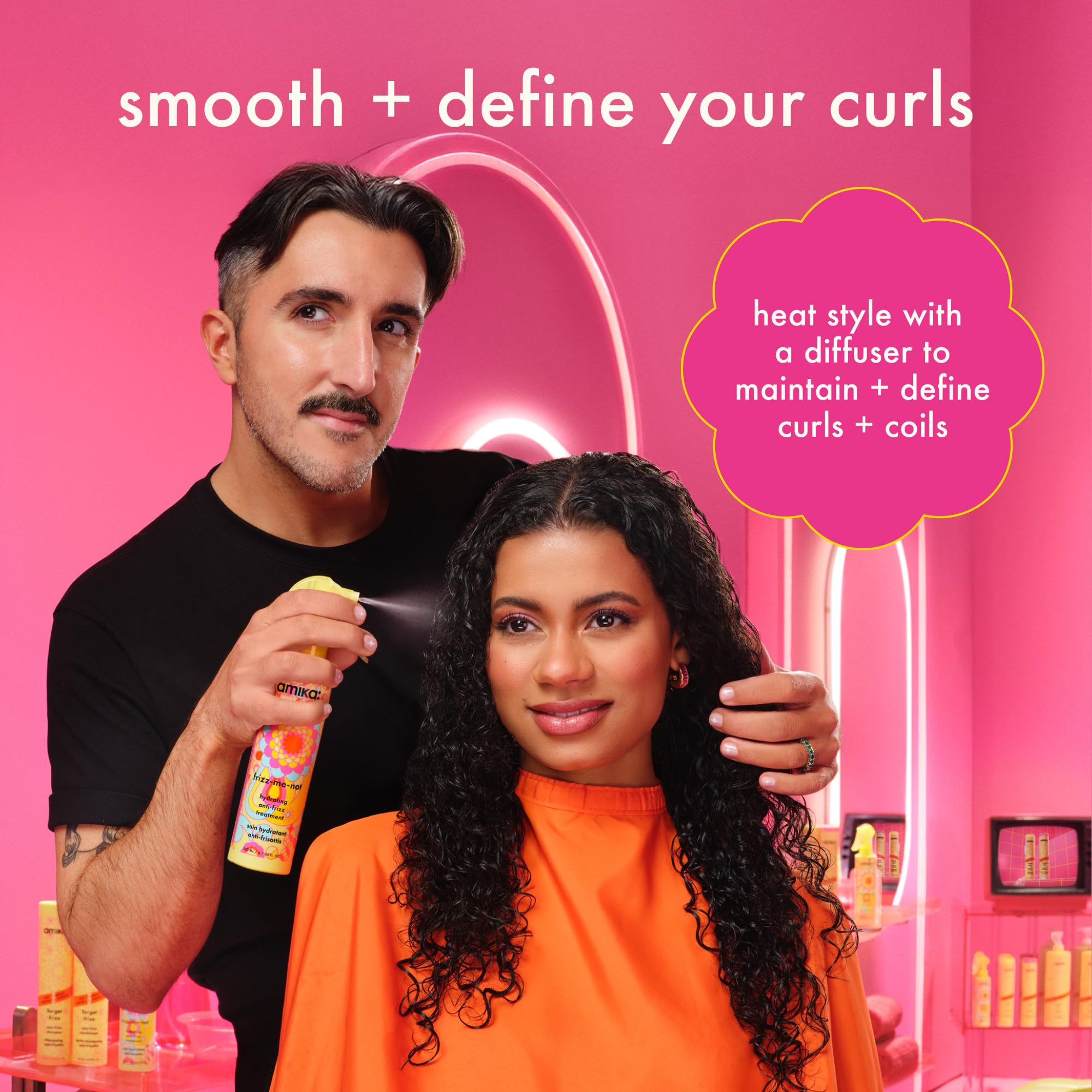 amika frizz-me-not hydrating anti-frizz treatment, 200ml | lightweight hydrating spray for medium to thick coarse hair types 2a-4c, humidity + heat protection, smooth frizz for up to 72 hours