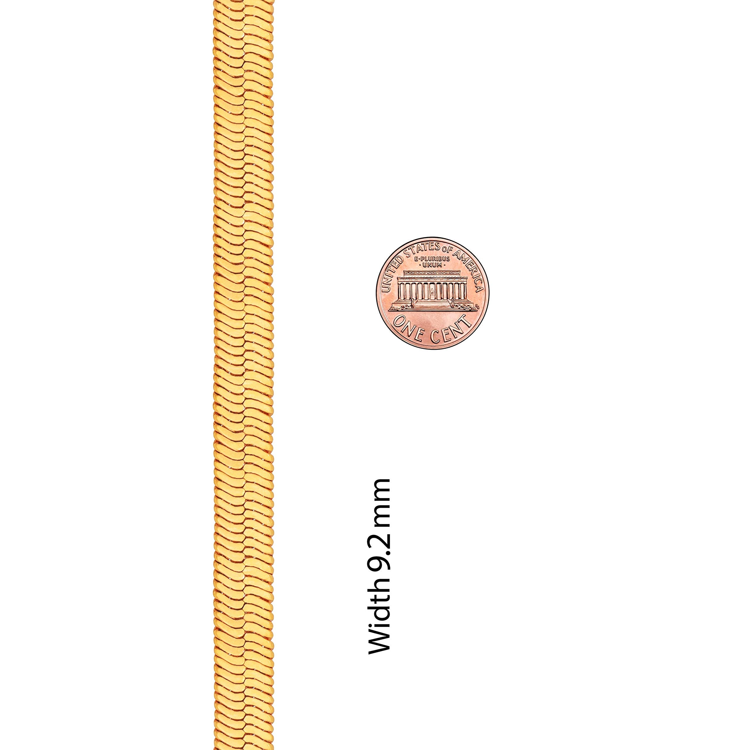 LIFETIME JEWELRY 9mm Flexible Herringbone Chain Necklace 24k Real Gold Plated (18 inches, Gold)