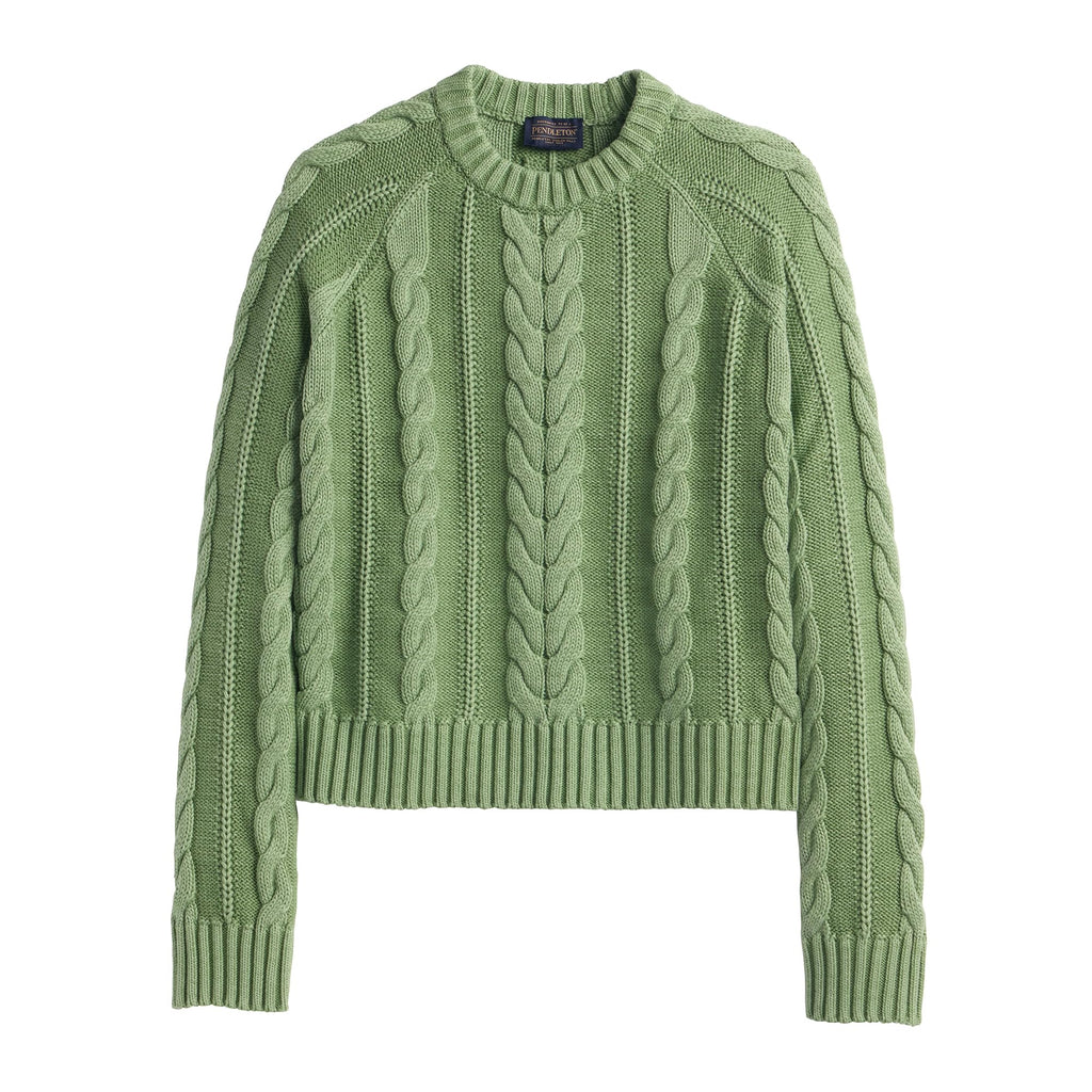 Pendleton Women's Cotton Cable Sweater – 100% Cotton, Classic Crewneck Top, Comfortable and Stylish Sweater with Ribbed Cuffs and Hem - Spruce,SM