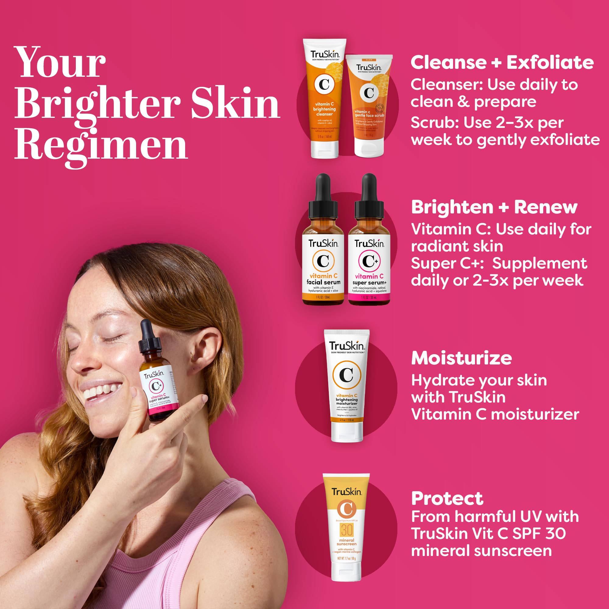 TruSkin Vitamin C Super Serum for Face - Five Skin Benefits in One Serum with Vitamin C, Retinol, Niacinamide, Hyaluronic Acid & Squalane - Brighten, Firm & Smooth the Look of Skin, 1 Fl Oz