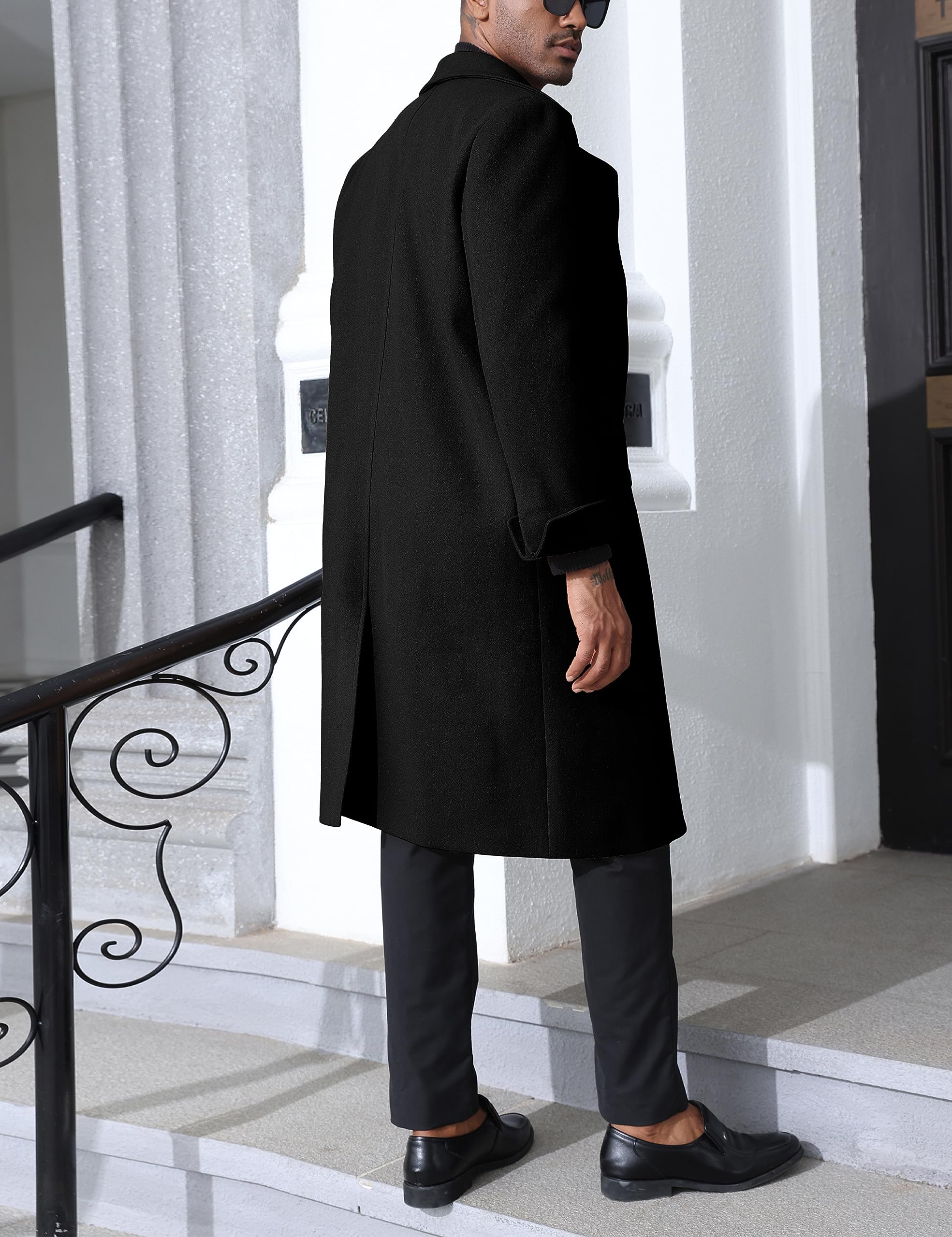 Springrain Men's Pea Coat Double Breasted Overcoat Lapel Coat Classic Long Trench Coat(Black-S)