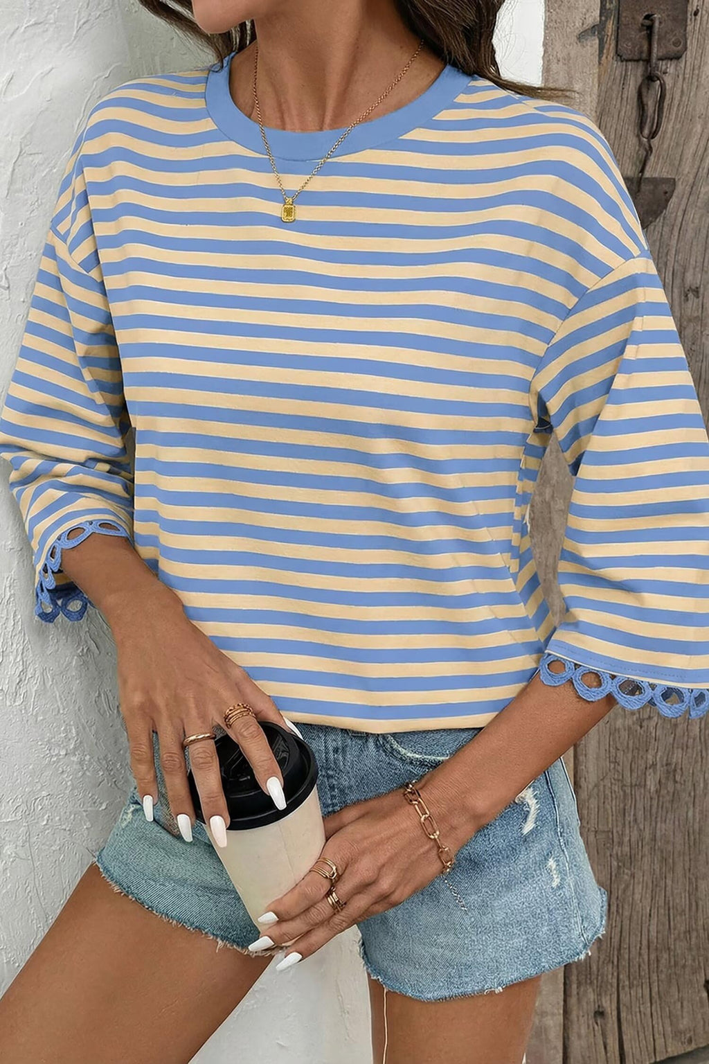 Dokotoo Women's Sweatshirt Long Sleeve Striped Oversized Sweatshirts Crew Neck Relaxed Fit Lightweight Soft Cute Casual Pullover Sweatshirt Tops Sky Blue X-Large