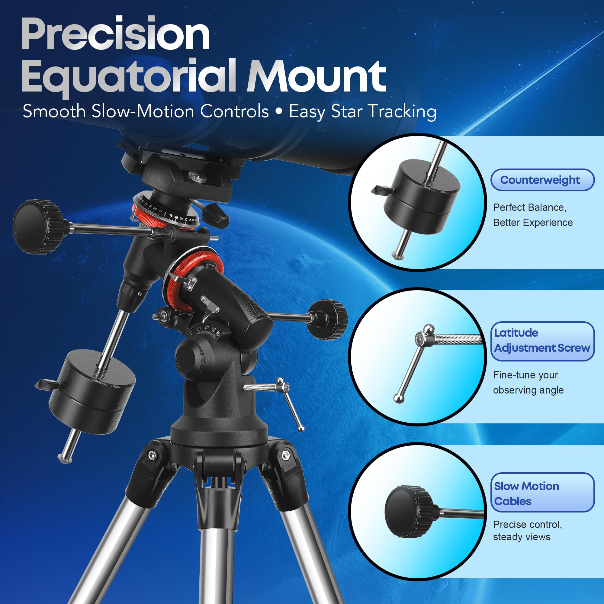 MEEZAA Telescope, 150EQ Newtonian Reflector Telescope for Adults Astronomy Beginners, Professional Astronomical Telescopes with Equatorial Mount, Phone Adapter, Tripod, Moon Filter and Large Carry Bag