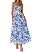 PRETTYGARDEN Womens 2026 Spring Boho Maxi Dress Eyelet Floral Long Flowy Sundresses Summer Beach Vacation Clothes (Floral White Blue,X-Small)