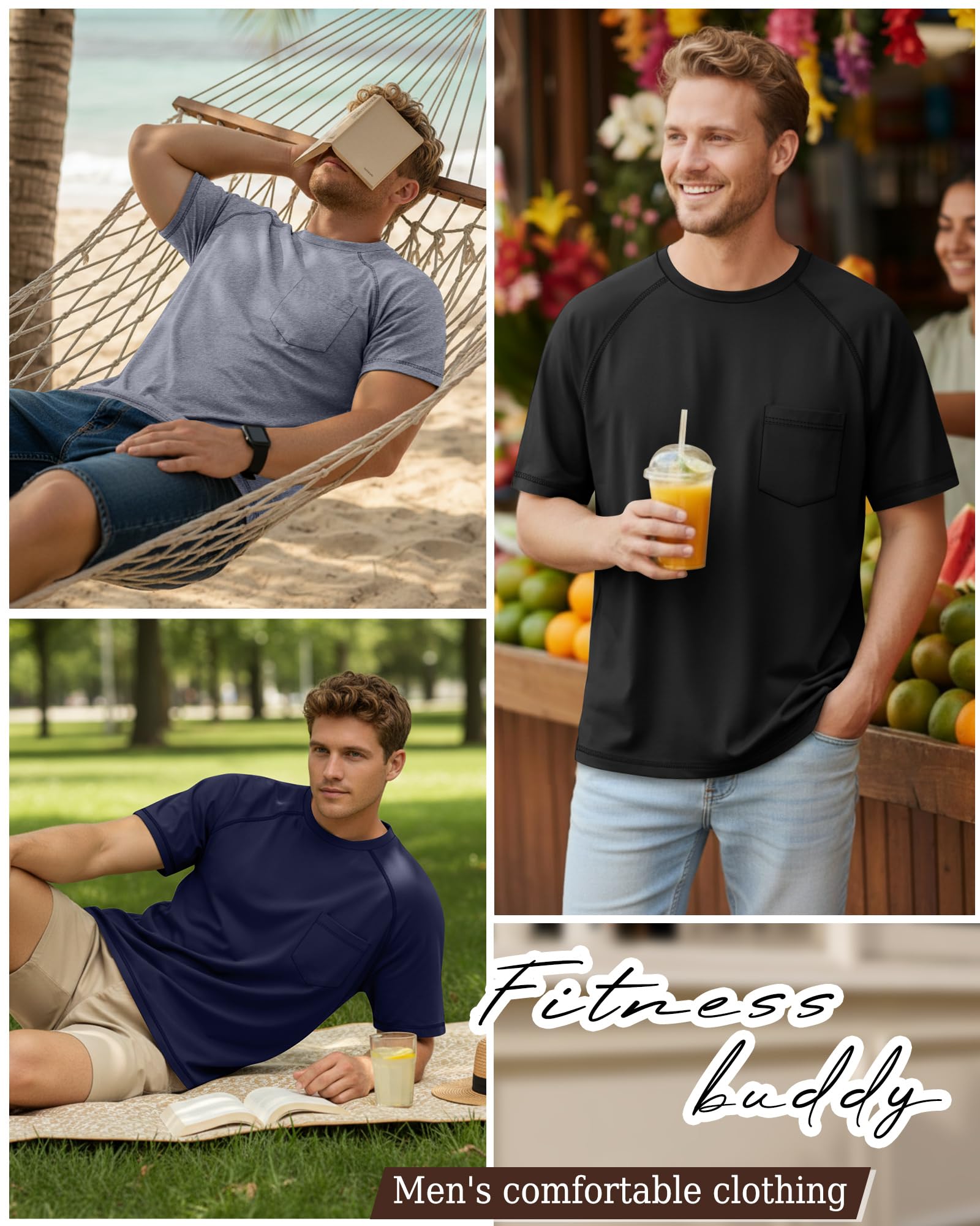 Neer 3 Pack Big and Tall Shirts for Men with Pocket XL-5XL Plus Size Crew Neck Raglan Short Sleeve Summer Casual T Shirts Tee(Black, Light Gray, Navy Blue,4X-Large)