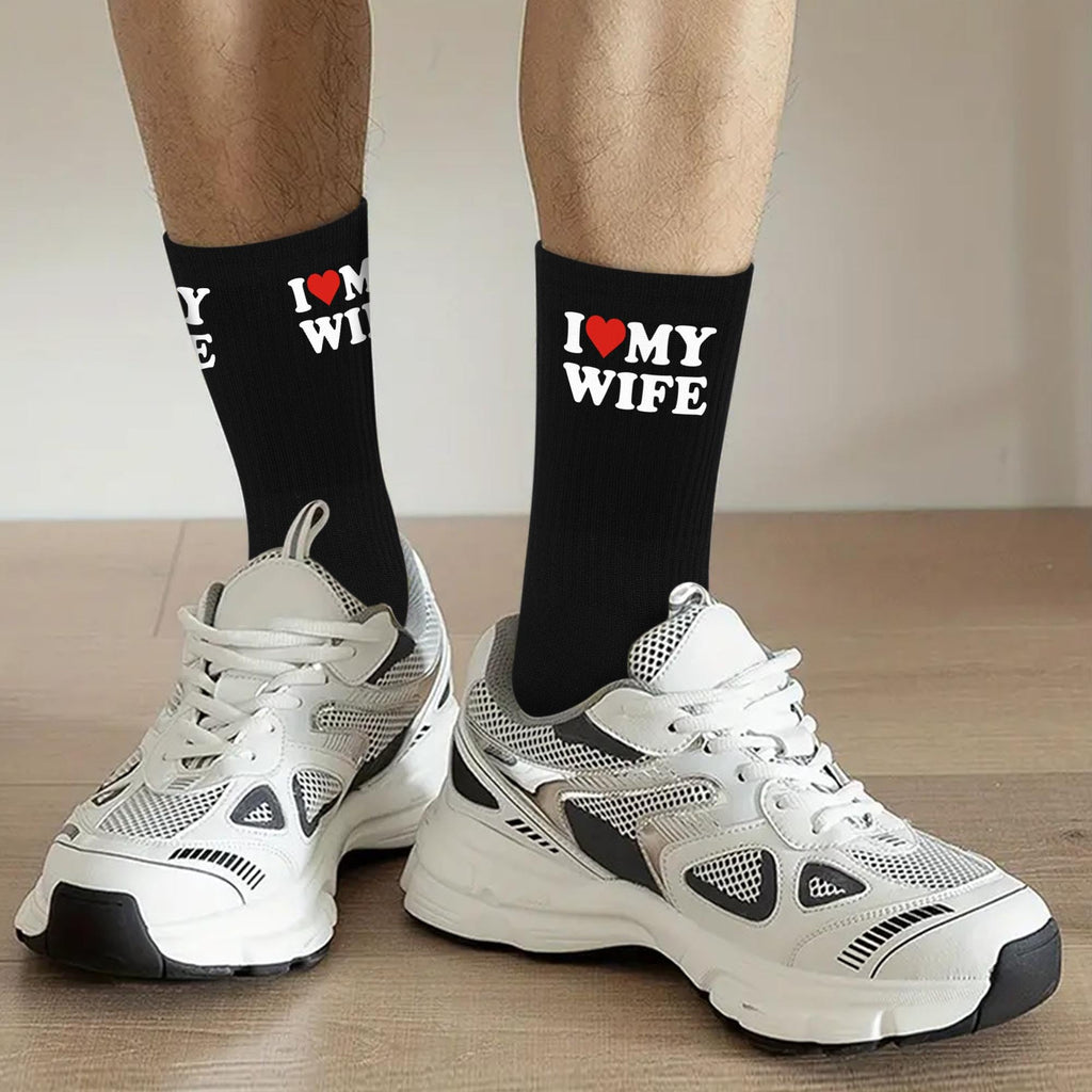 VICRAZY Valentines Day Gifts for Him, Husband, Men - Funny Gifts for Husband from Wife - Couple Gift For Anniversary, Wedding - Unique Stocking Stuffers, Birthday gift - I Love My Wife Socks