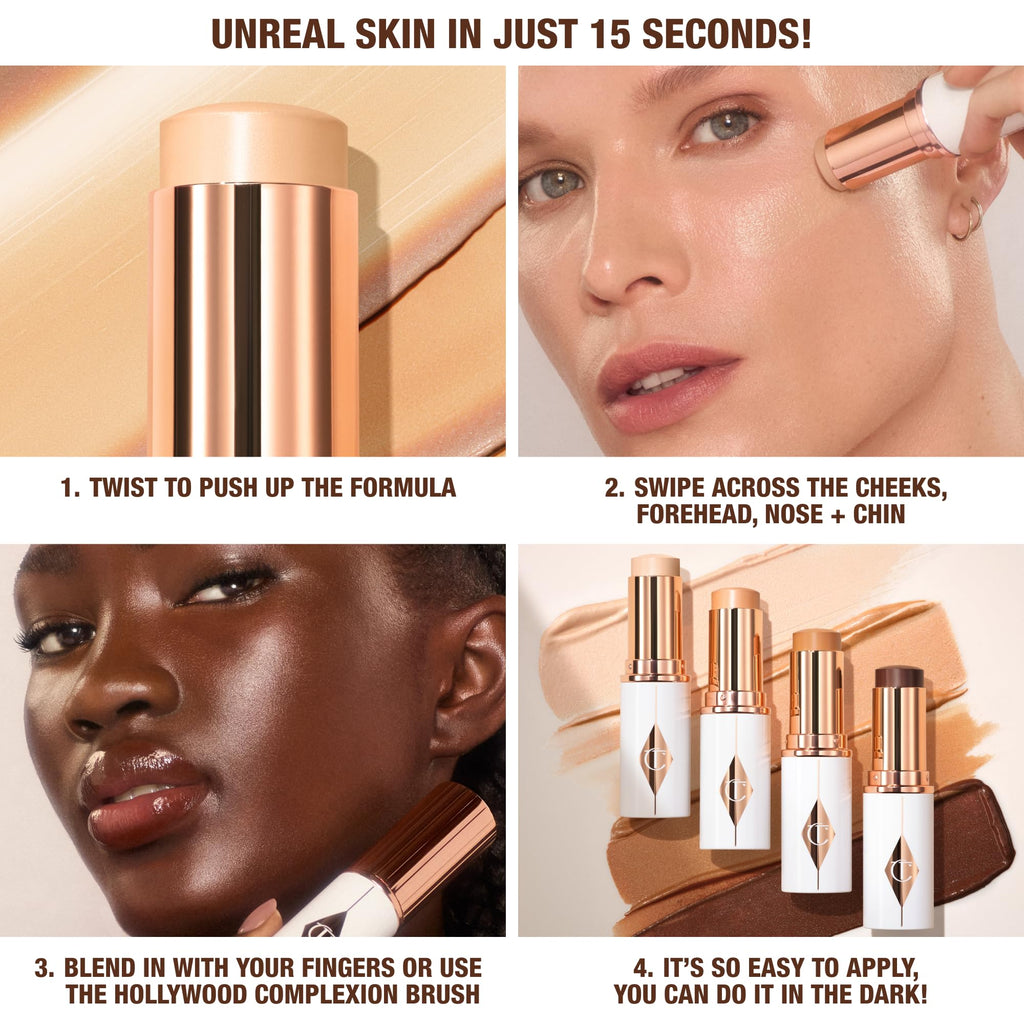 Charlotte Tilbury Unreal Skin Tint & Sheer Glow Hydrating Foundation Stick - Cream Foundation Makeup with Sheer-to-Light Coverage & a Buildable Formula - Blurring, Smoothing & Nourishing - 1 Fair