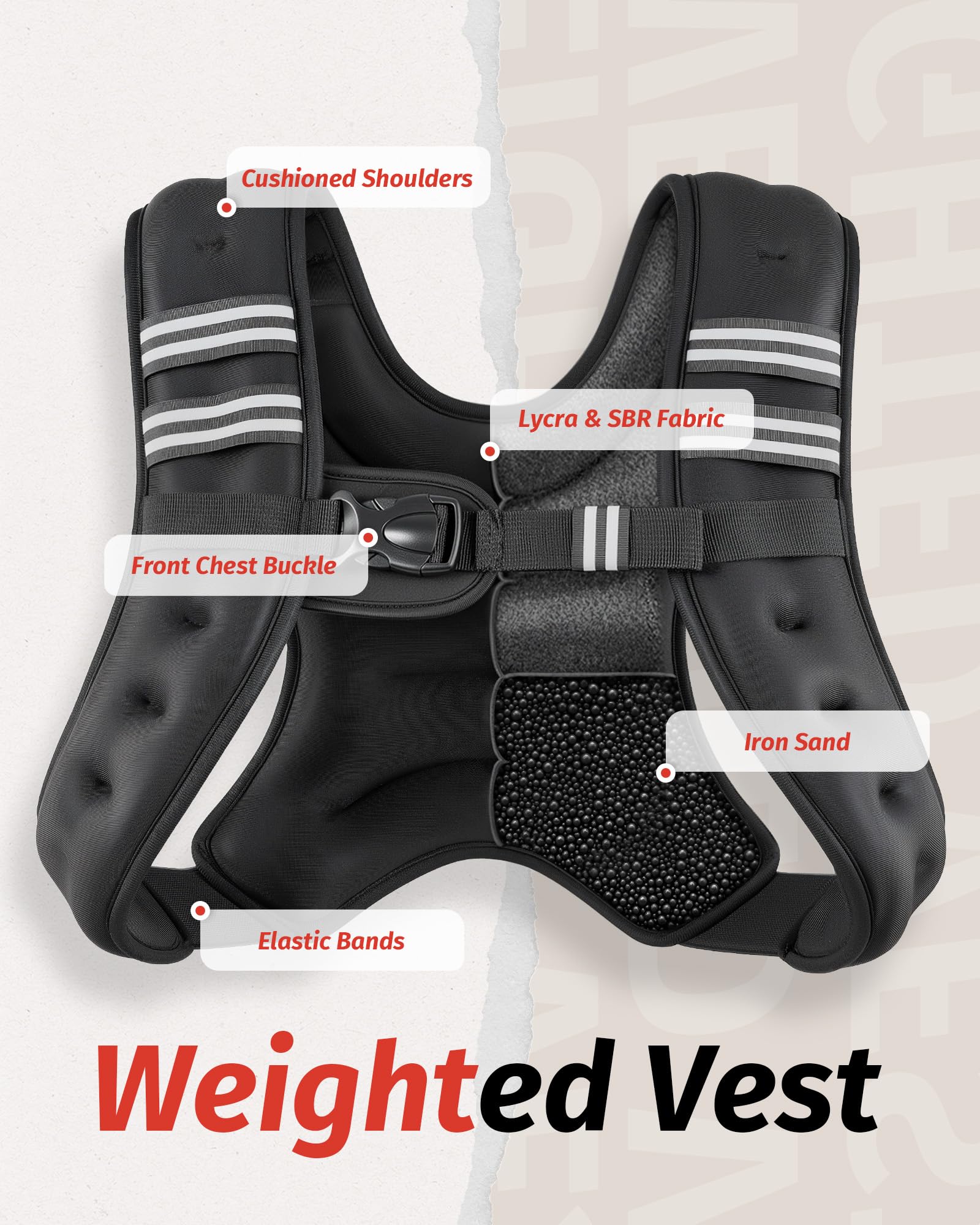 ZELUS Weighted Vest, 6lb/8lb/12lb/16lb/20lb/25lb/30lb Weight Vest with Reflective Stripe for Workout, Strength Training, Running, Fitness, Muscle Building, Weight Loss, Weightlifting, Black(12 lb)
