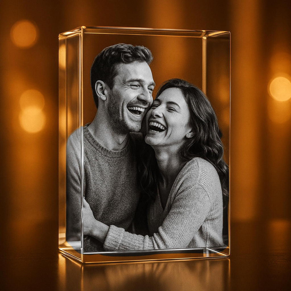 Personalized 3D Holographic Photo Etched Engraved Inside The Crystal : Birthday, Wedding Gift, Memorial, Mother's Day, Valentine's, Christmas, Small Rectangle (1.96" x 3.14" x 1.96")
