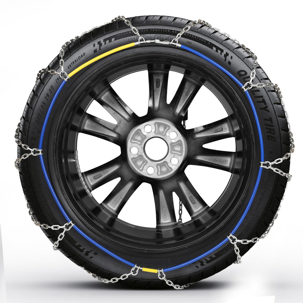 COCO BIRD Snow Chains, Wear-Resistant High Carbon Steel Anti Slip Tire Chain for Passenger Cars, Pickups, and SUVs, Set of 2 (KN130)