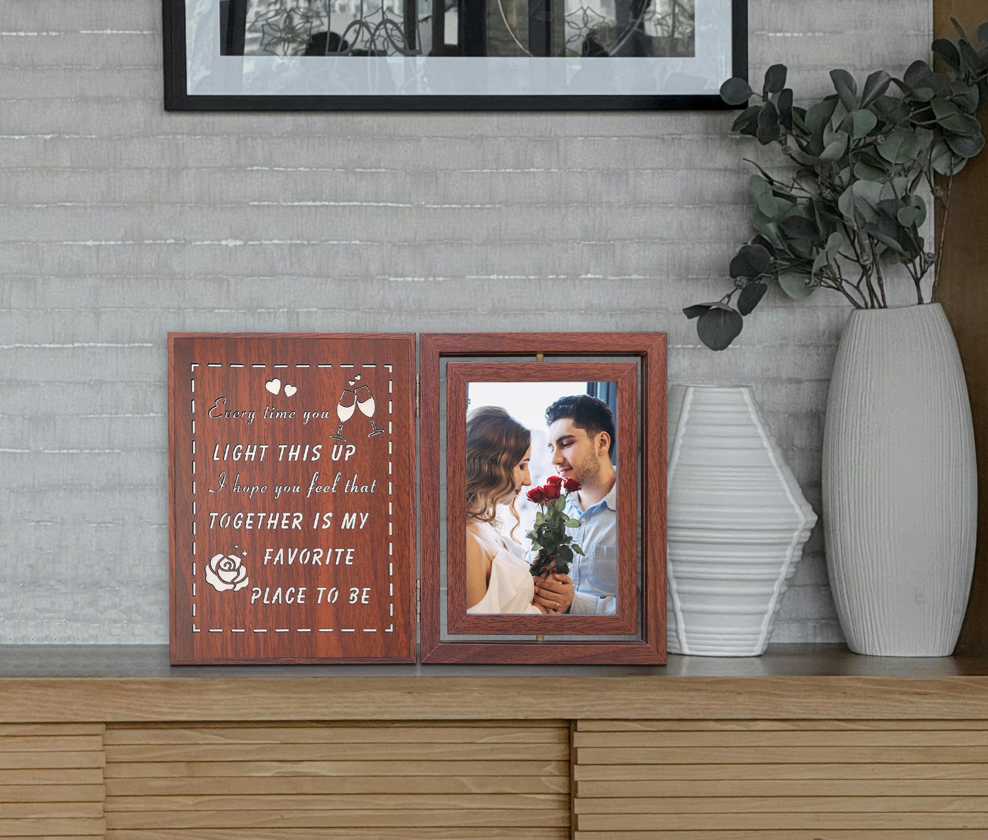 soruney Light Up Couples Picture Frame, USB Powered Romantic Rotating Love Frame for 2 4x6 Photos – Wedding Anniversary or Valentine’s Day Gifts for Couples, Boyfriend, Girlfriend, Husband, Wife