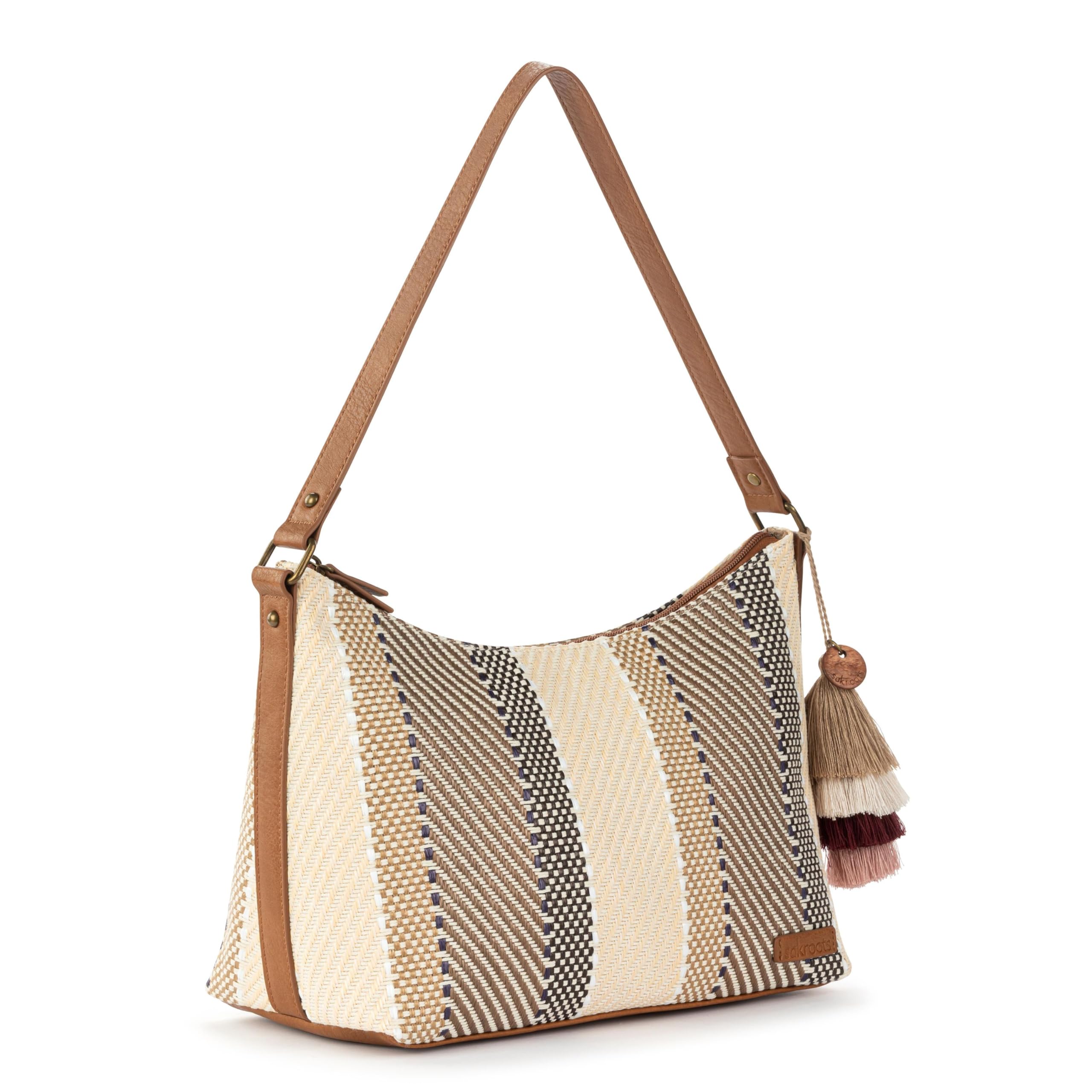 Sakroots Banyan Hobo – Shoulder bag with Zipper Closure, Back Zipper Pocket, detachable key dangle. Lightweight Travel, Work, or Everyday Hobo for Women - Tobacco Batik Woven