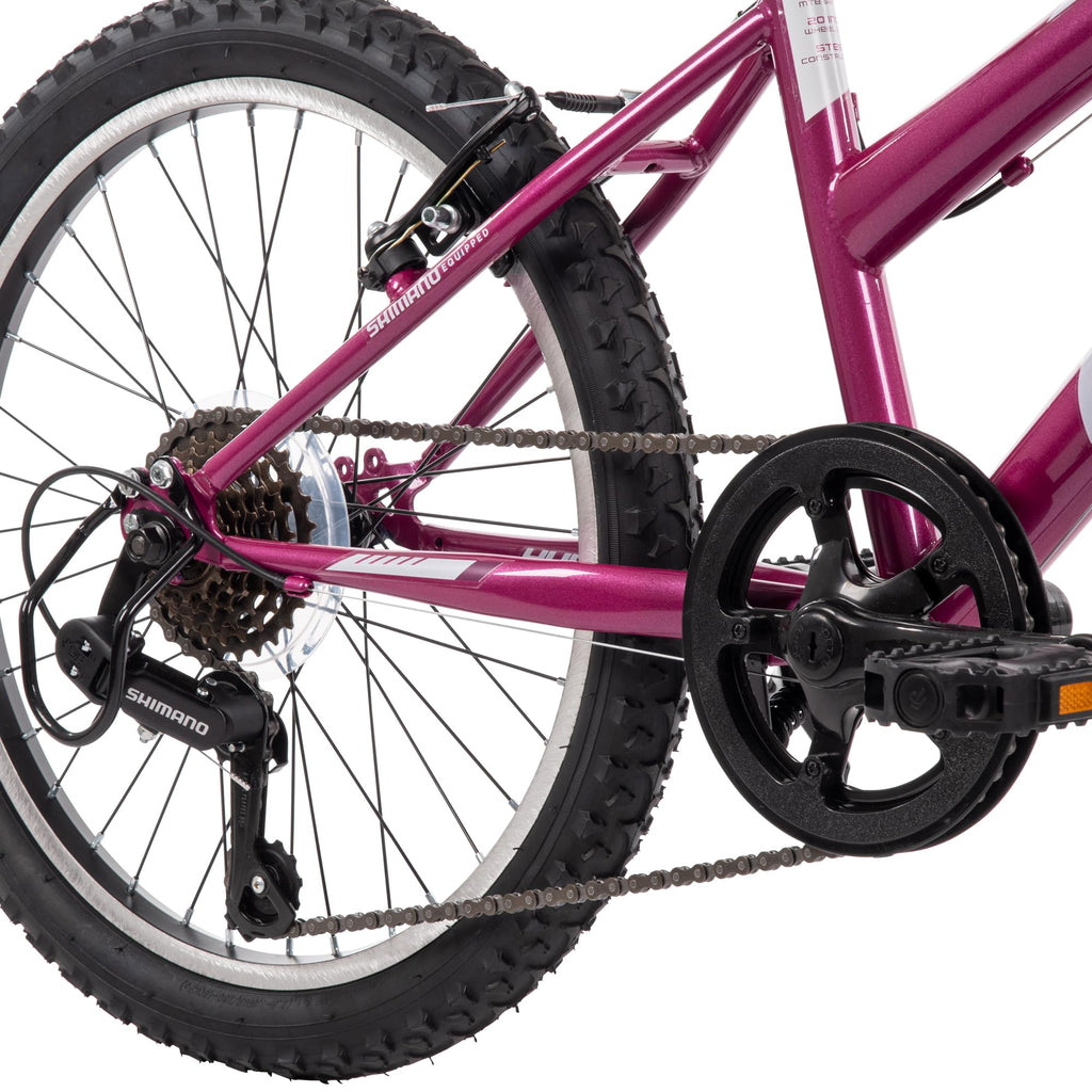 Huffy Stone Mountain Womens 20 Inch Mountain Bike, Orchid Gloss Frame, 6-Speed Shimano Twist Shifting, Front Suspension, Comfort Saddle | 20"/24"/26" Sizes, 6-21 Speeds, Dual Suspension Available