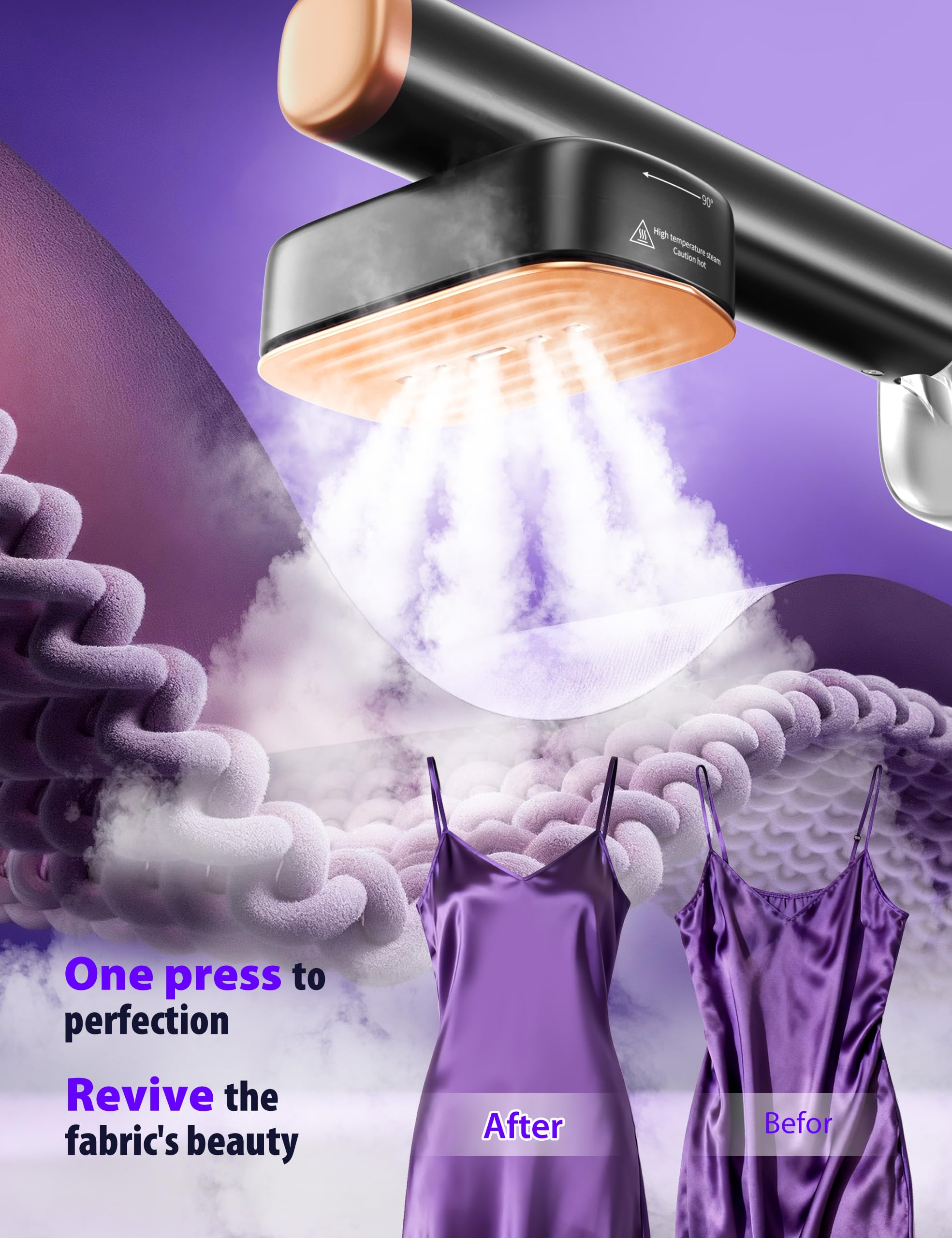 Steamer for Clothes Portable Handheld Garment Steamer,15s Fast Heat-up,180ml Tank,Steamer Ironing Gloves,35 Minutes of Continuous Ironing for Travel and Home(Black Gold)