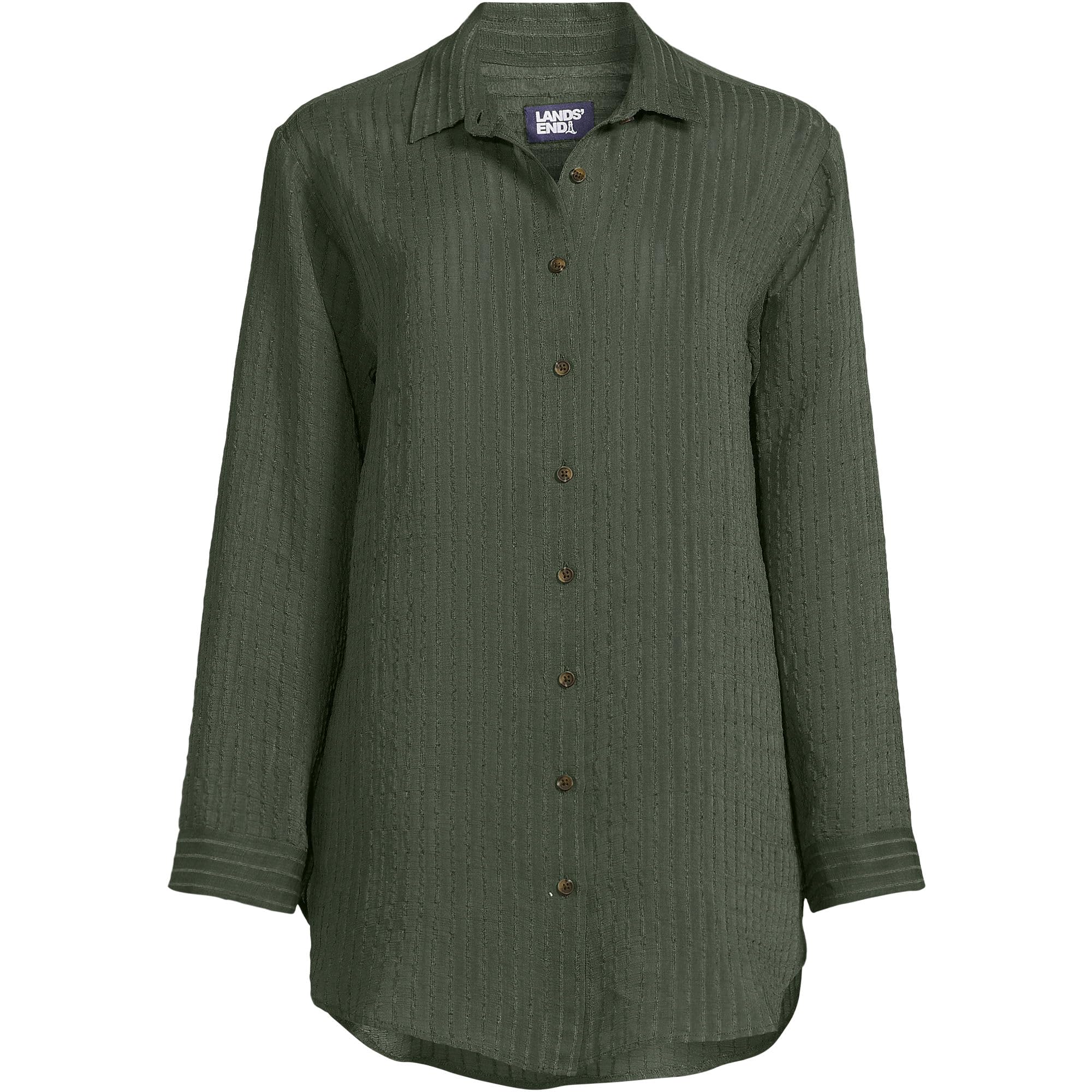 Lands' End Women's Rayon Rib Button Down Cover-Up X-Small Rich Olive Green
