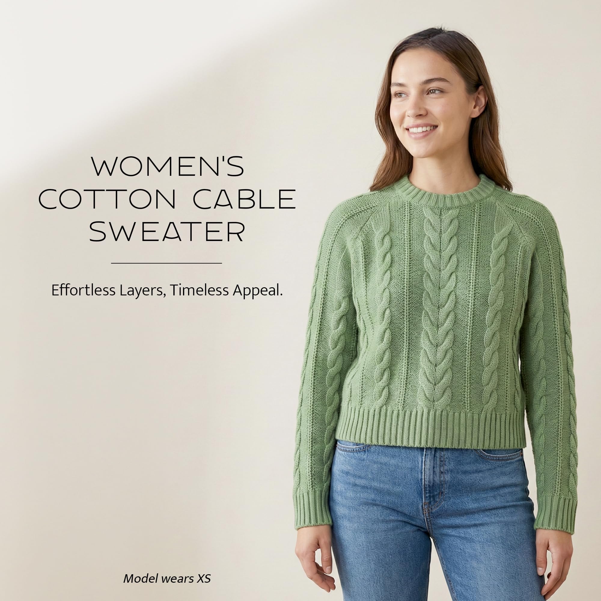 Pendleton Women's Cotton Cable Sweater – 100% Cotton, Classic Crewneck Top, Comfortable and Stylish Sweater with Ribbed Cuffs and Hem - Spruce,SM