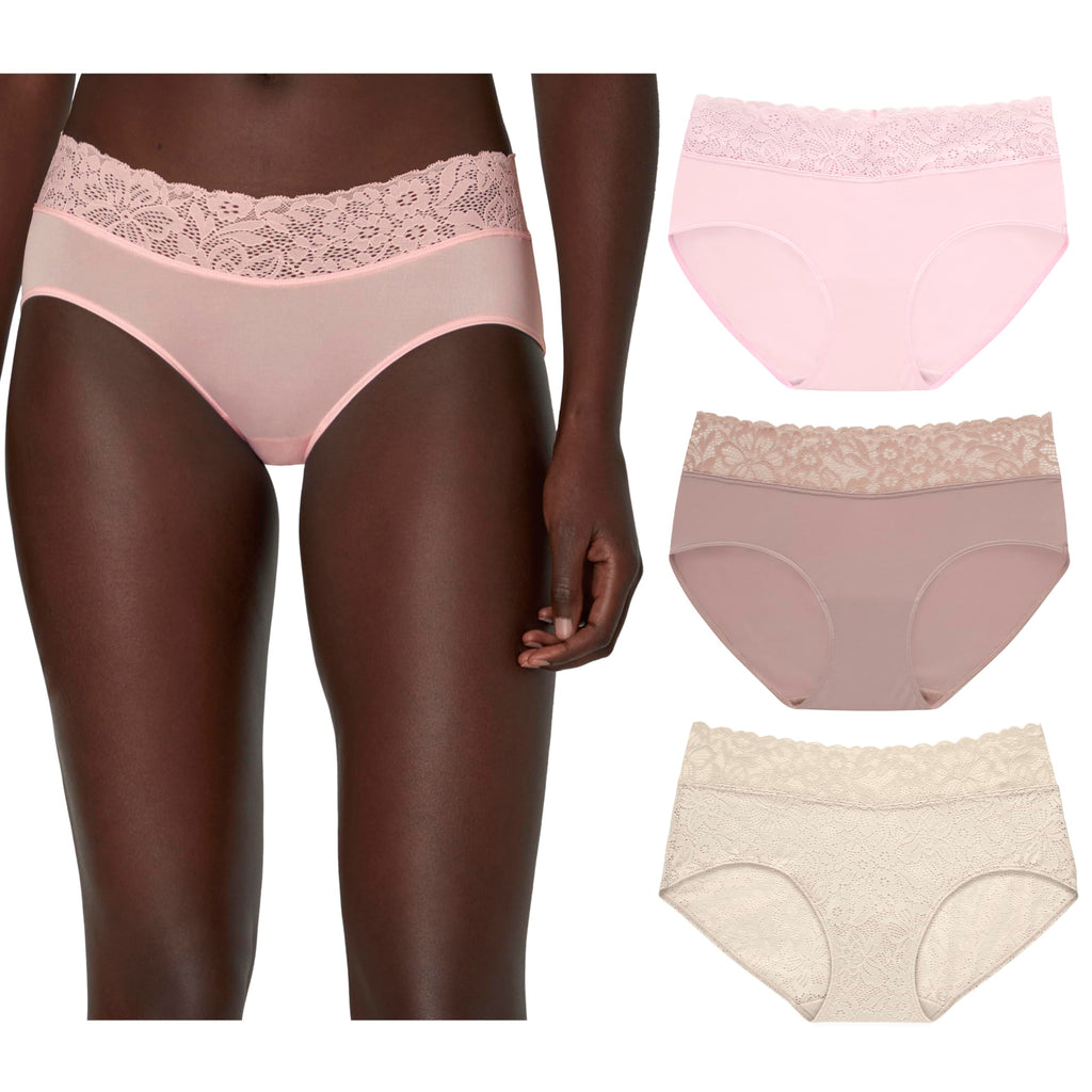 Maidenform Women's Hipster Underwear, Stretch Lace Panties for Women, 3-Pack