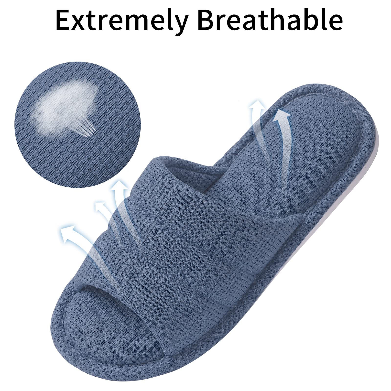 shevalues Summer House Slippers for Women Men Breathable Waffle Indoor Slippers Slip-on Open Toe Home Shoes, Blue 7.5-8.5 Women Men/6-7men