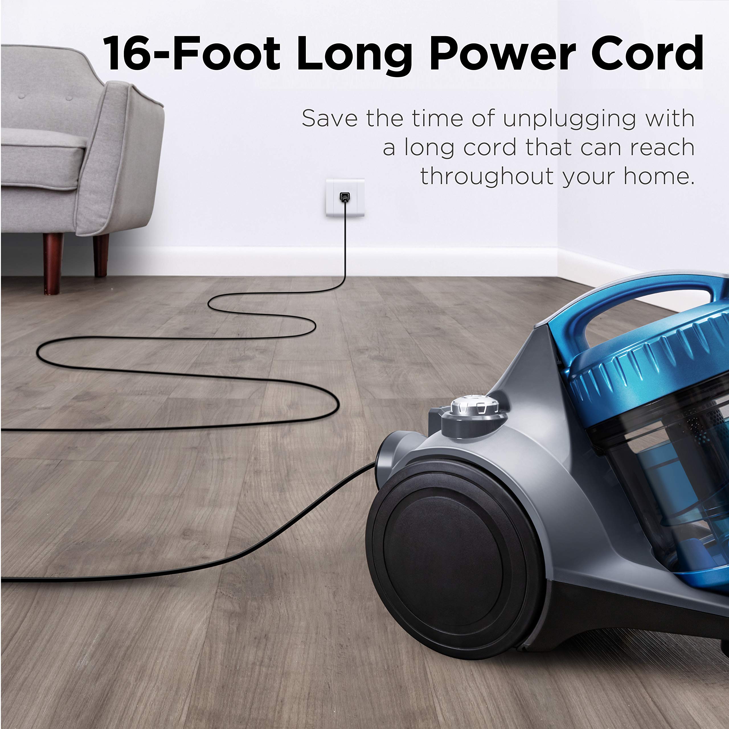 Eureka WhirlWind Bagless Canister 2.5L Vacuum Cleaner, Lightweight Vac for Carpets and Hard Floors, NEN110A, Blue