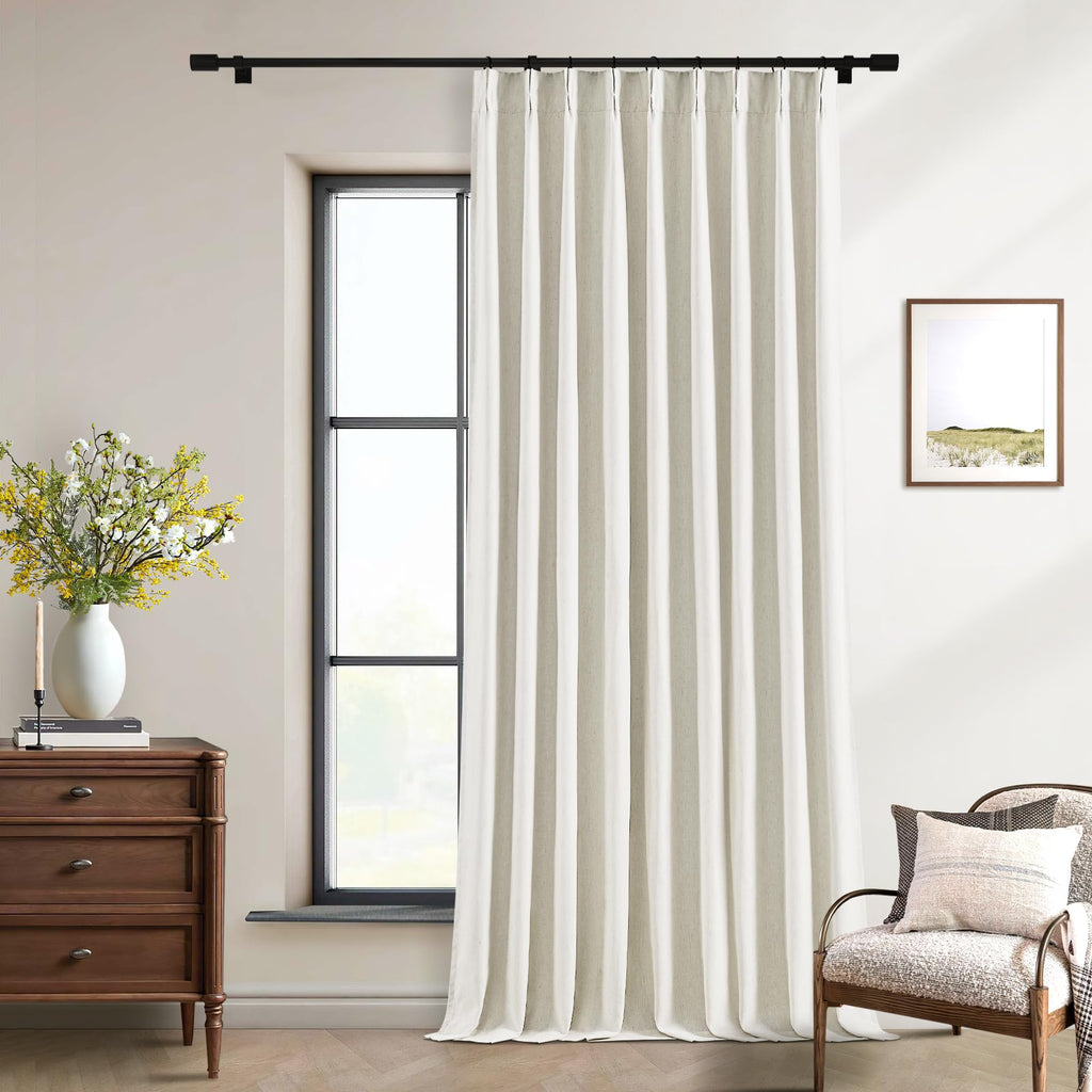Natural Cream Linen Black Out Curtains 120 Inch Long for Living Room Bedroom 1 Panel Room Darkening Pinch Pleated Back Tab Extra Long Blackout Curtains Boho Farmhouse Thermal Insulated Drapes 60x120