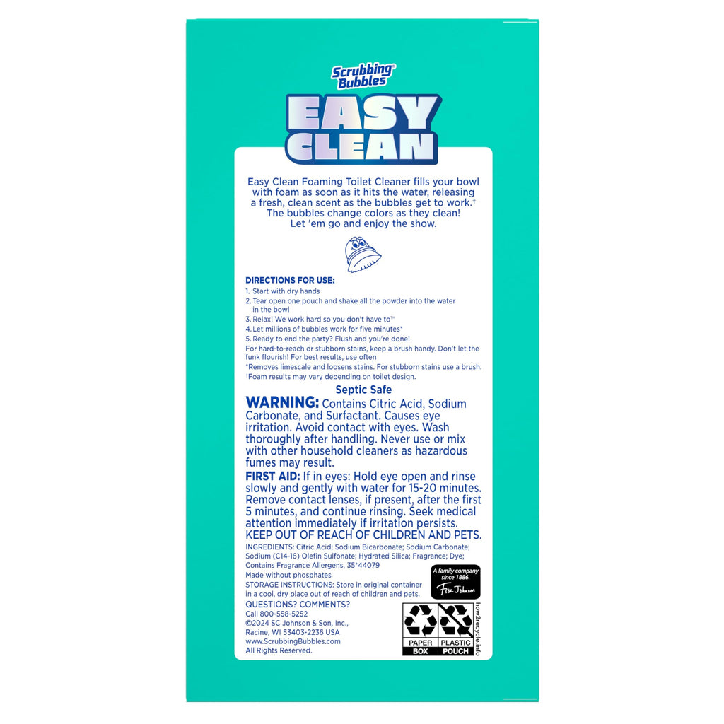 Scrubbing Bubbles Easy Clean Foaming Toilet Bowl Cleaner, Easy Drop In Powder Pouches, 100g (2 Pouches)