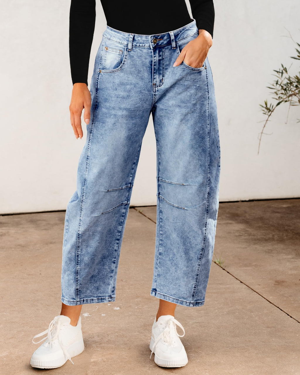 Utyful Barrel Leg Women's Baggy Jeans - Plus Size Stretch Jeans with Tummy Control - Reef Blue Size XX-Large (US 20-22)