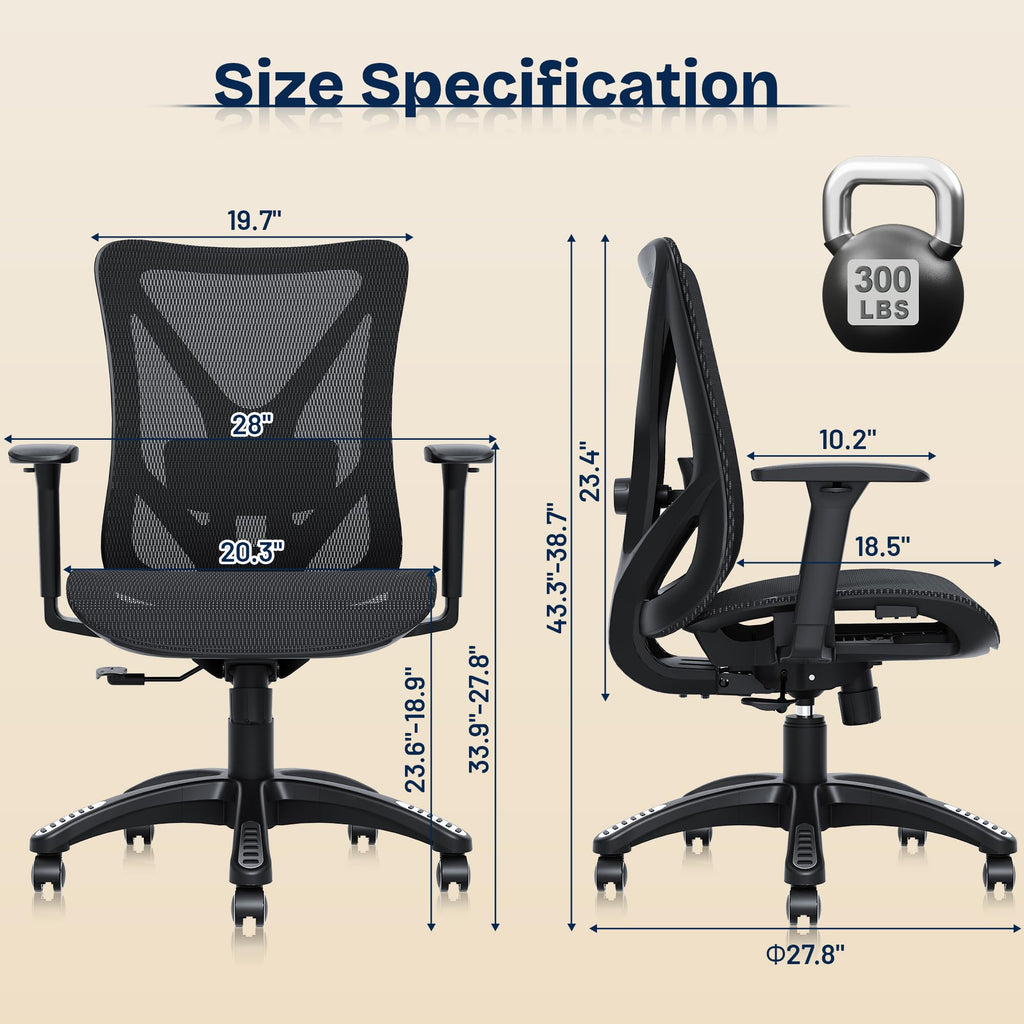 MOLENTS Ergonomic Office Chair, Mesh Computer Desk Chairs with Adjustable Lumbar Support, 3D Armrests, Tilt Function, Comfy Wide Seat, Swivel Executive Work Task Chair for Company and Home