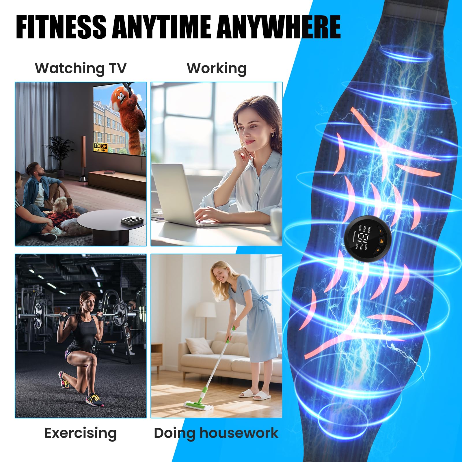 JUMPER Electronic Muscle Stimulator, ABS Stimulator, Ab Toning Belt Muscle Toner, Fitness Strength Training Workout Equipment for Men Women Black