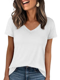 ANRABESS Womens Short Sleeve Tops Casual V Neck Wrinkle - Free Basic T Shirts Summer Cute Tee 2026 Spring Fashion Clothes White Large
