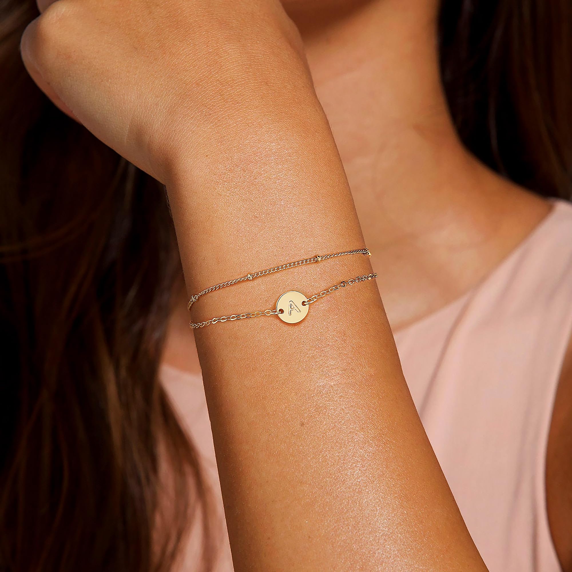 MONOZO Gold Initial Bracelets for Women Birthday Gifts - 18K Gold Plated Letter Bracelet Dainty Disc Letter M Initial Bracelets for Women Jewelry Gift Personalized Birthday Gifts for Mom Daughters