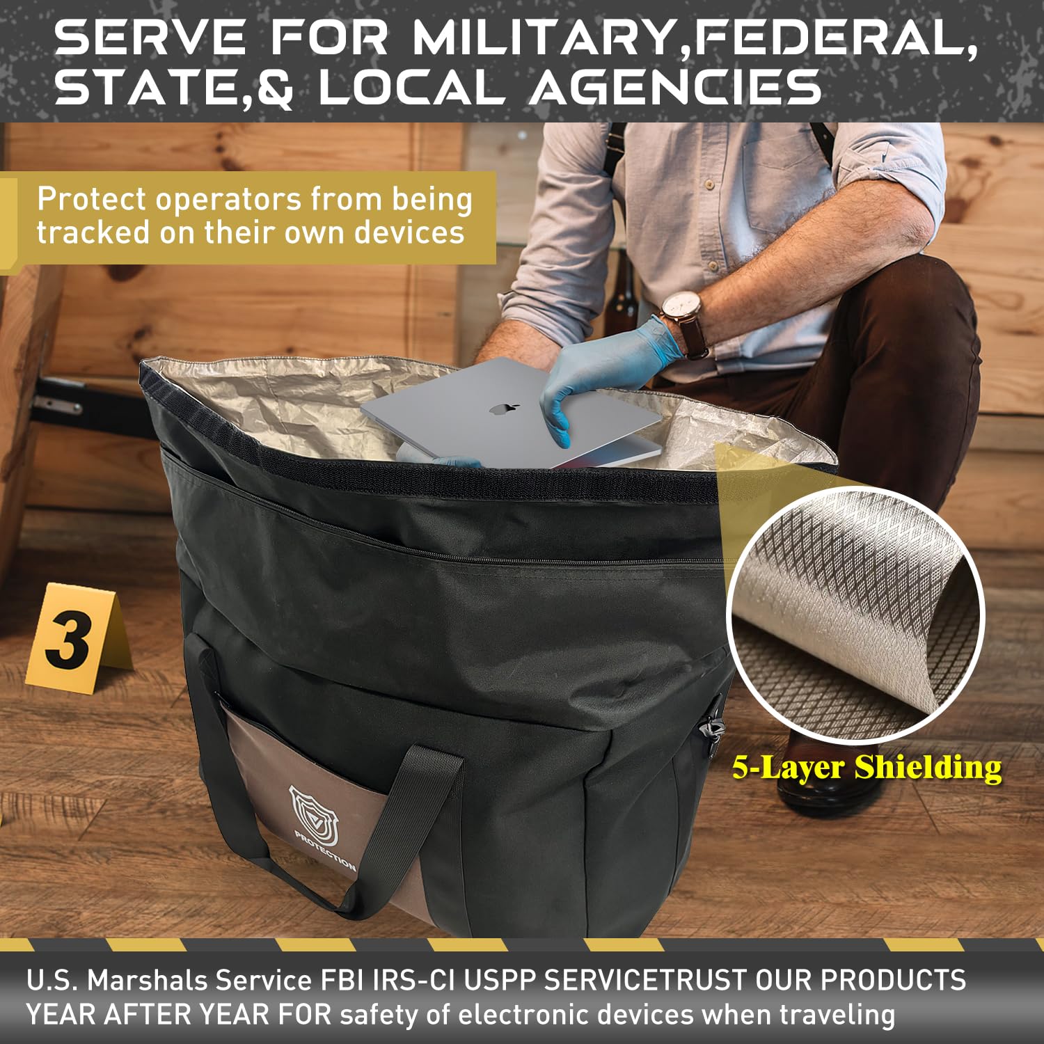 Faraday Duffel Bag Military-Grade RF Shielding for Large Electronics & Mobile Devices Travel Protection Signal Isolation Data Privacy