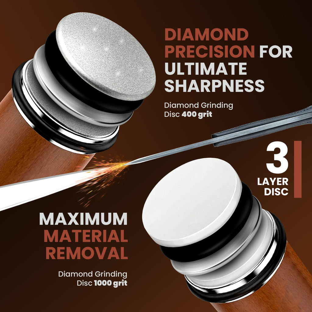 Rolling Knife Sharpener Kit, Diamond & Ceramic Roller Sharpener with 15°/20° Magnetic Angles for Kitchen, Chef, and Outdoor Knives, Professional Knife Sharpening Tool