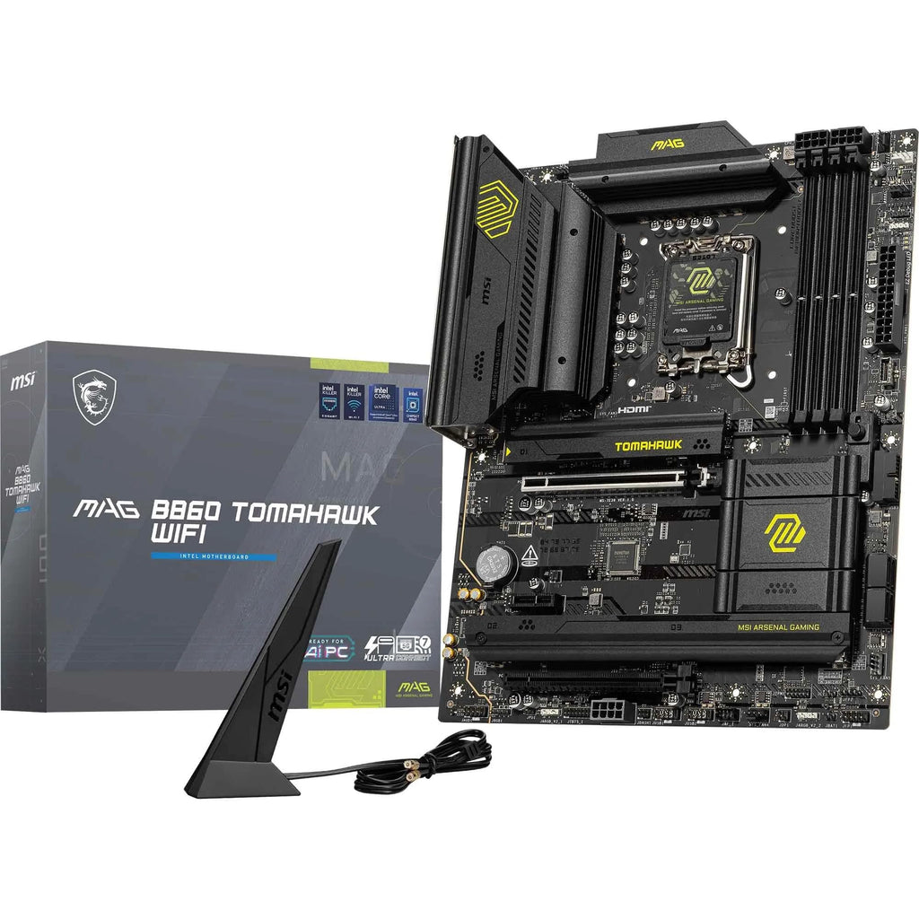 MSI MAG B860 Tomahawk WiFi Motherboard, ATX - Supports Intel Core Ultra Processors (Series 2), LGA 1851 - DDR5 Memory Boost 9200+ MT/s OC, 1 x PCIe 5.0 x16, 1 x M.2 Gen5, 5G LAN, Wi-Fi 7