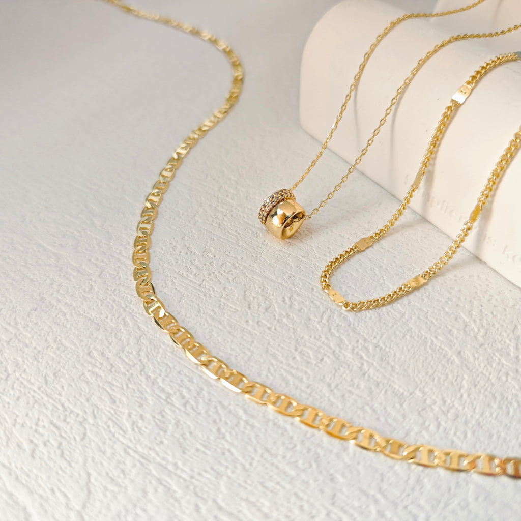 OGD Layered Necklaces for Women 14K Gold Plated Trendy Mariner Chain Dainty Circle Rondelle Pendant Choker Necklace for Women Two-Toned Cubic Zirconia Gold Necklace Stack Non Tarnish Hypoallergenic