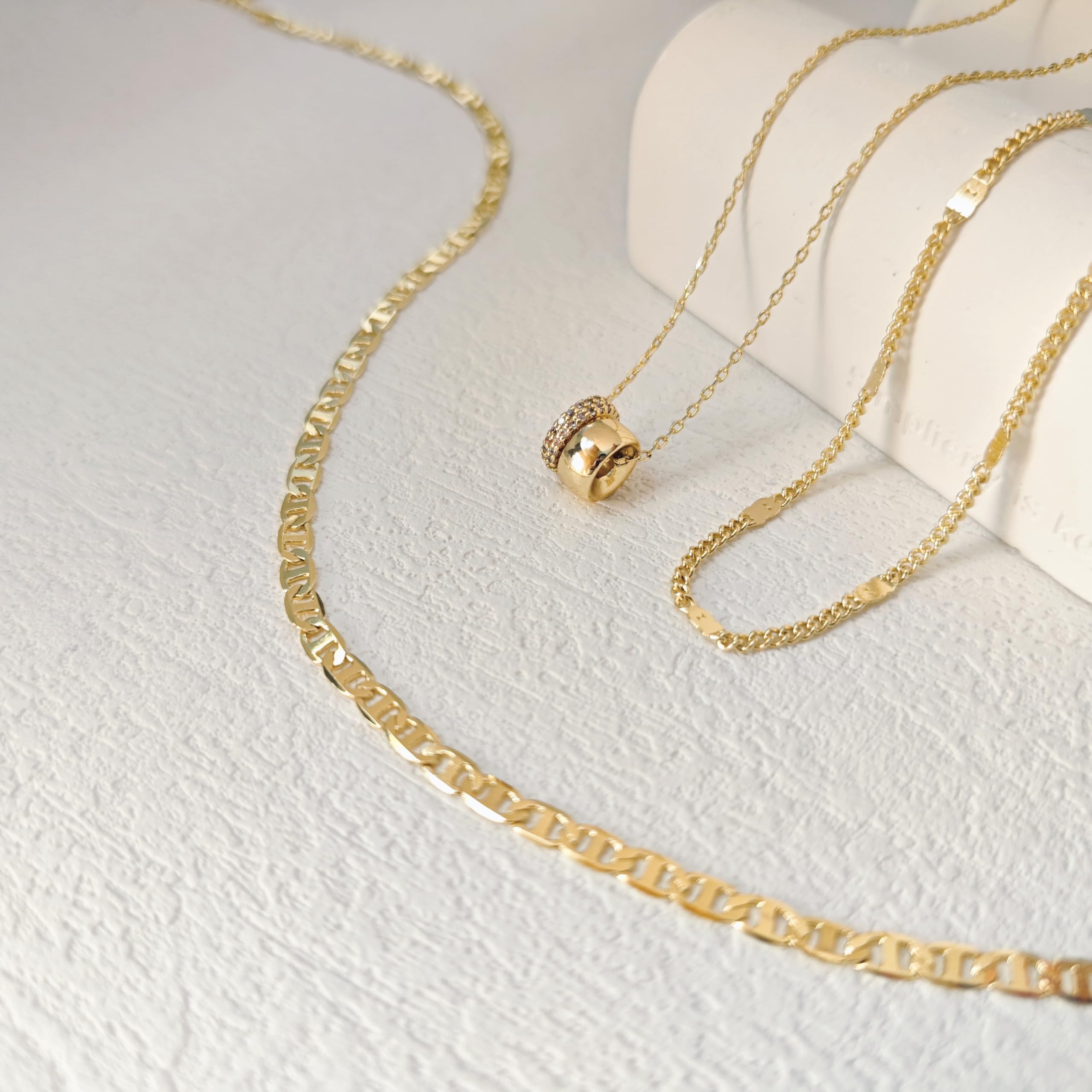 OGD Layered Necklaces for Women 14K Gold Plated Trendy Mariner Chain Dainty Circle Rondelle Pendant Choker Necklace for Women Two-Toned Cubic Zirconia Gold Necklace Stack Non Tarnish Hypoallergenic