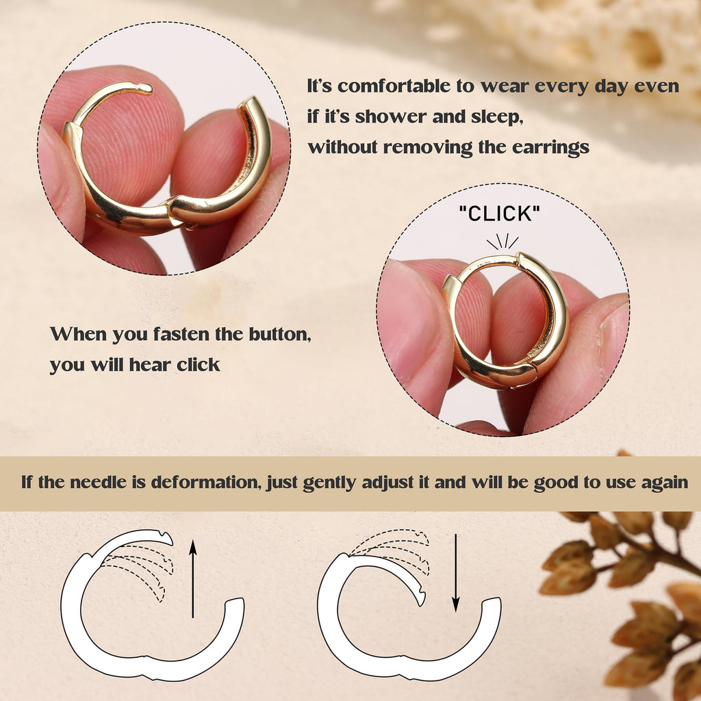 3Pairs 14K Gold Plated Hoop Earrings Set for Women Chunky Earring Silver Plated Hypoallergenic Small Huggie Hoops Lightweight Tiny Thick Trendy Hoop Earrings Stacks for Multiple Piercing(14k gold plated)