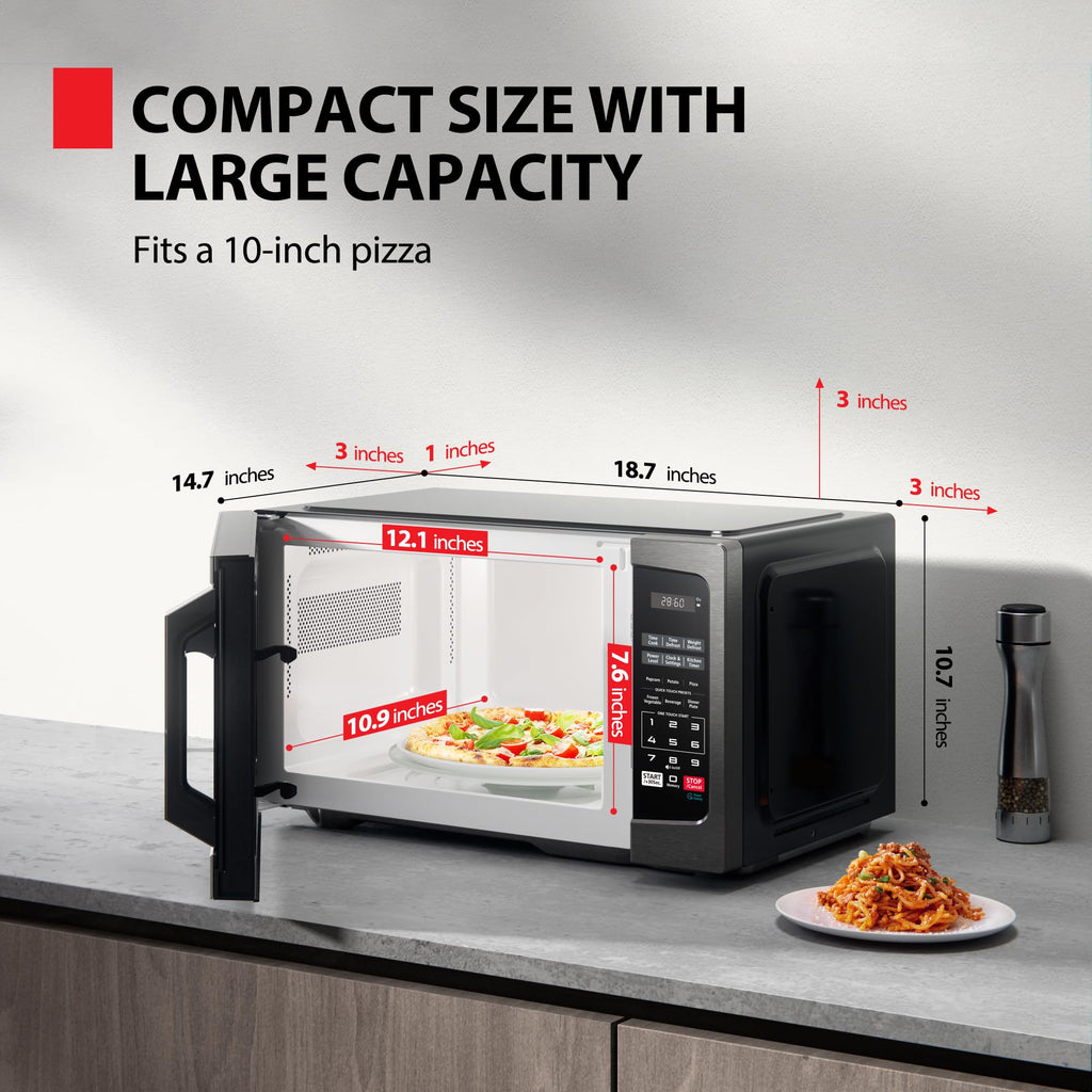 TOSHIBA ML-EM09PA(BS) Small Microwave Oven with 6 Auto Menus, Mute Function & Child Lock, LED Lighting, 0.9 Cu Ft, 10.6 Inch Removable Turntable, 900W, Countertop, Black Stainless Steel
