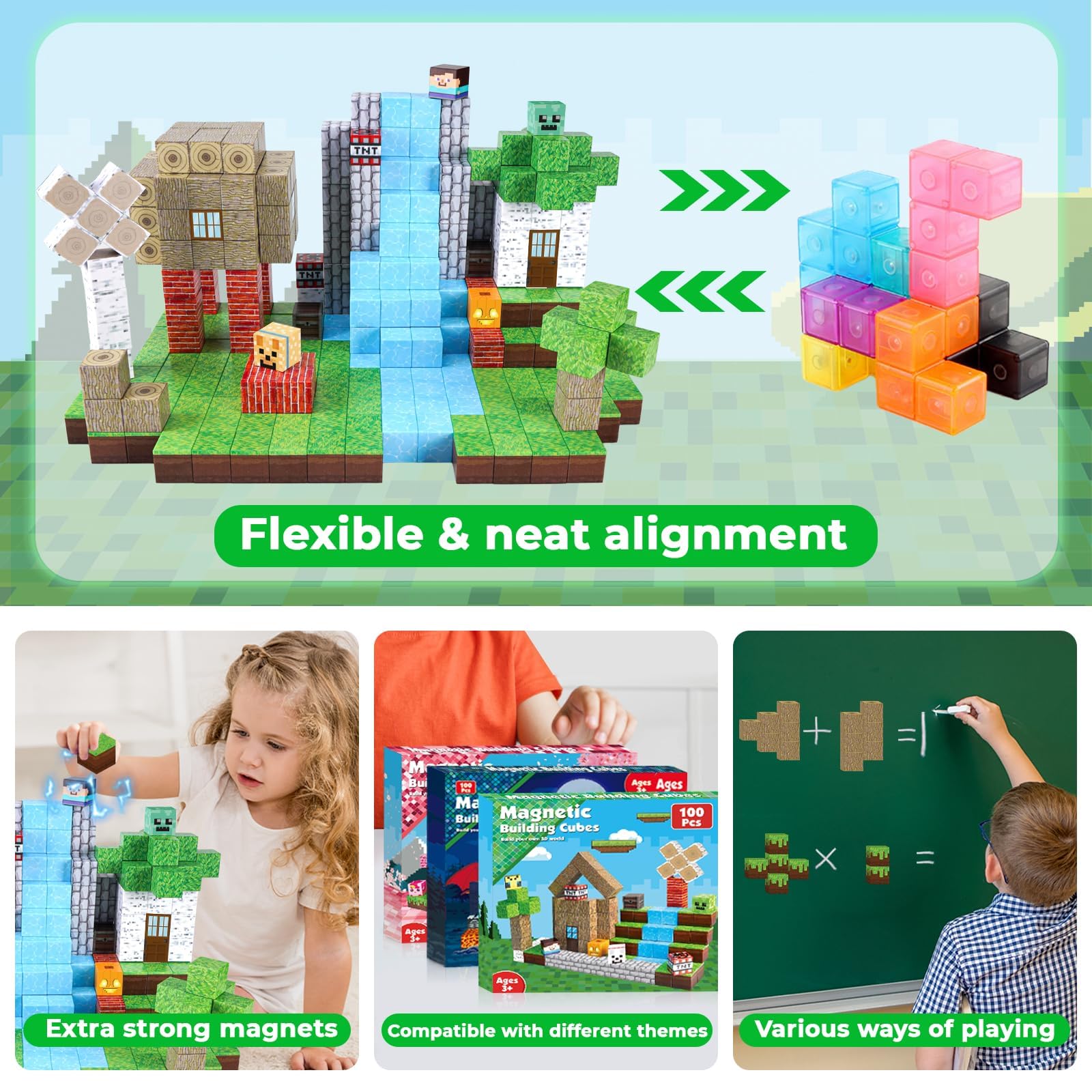 Annexfun Magnetic Blocks-100PCS Magnetic Building Blocks, Magnetic Tiles Kids Build Cubes 2025 Upgraded STEM Game Toys, Christmas Birthday Gifts for Boys & Girls Ages 3+