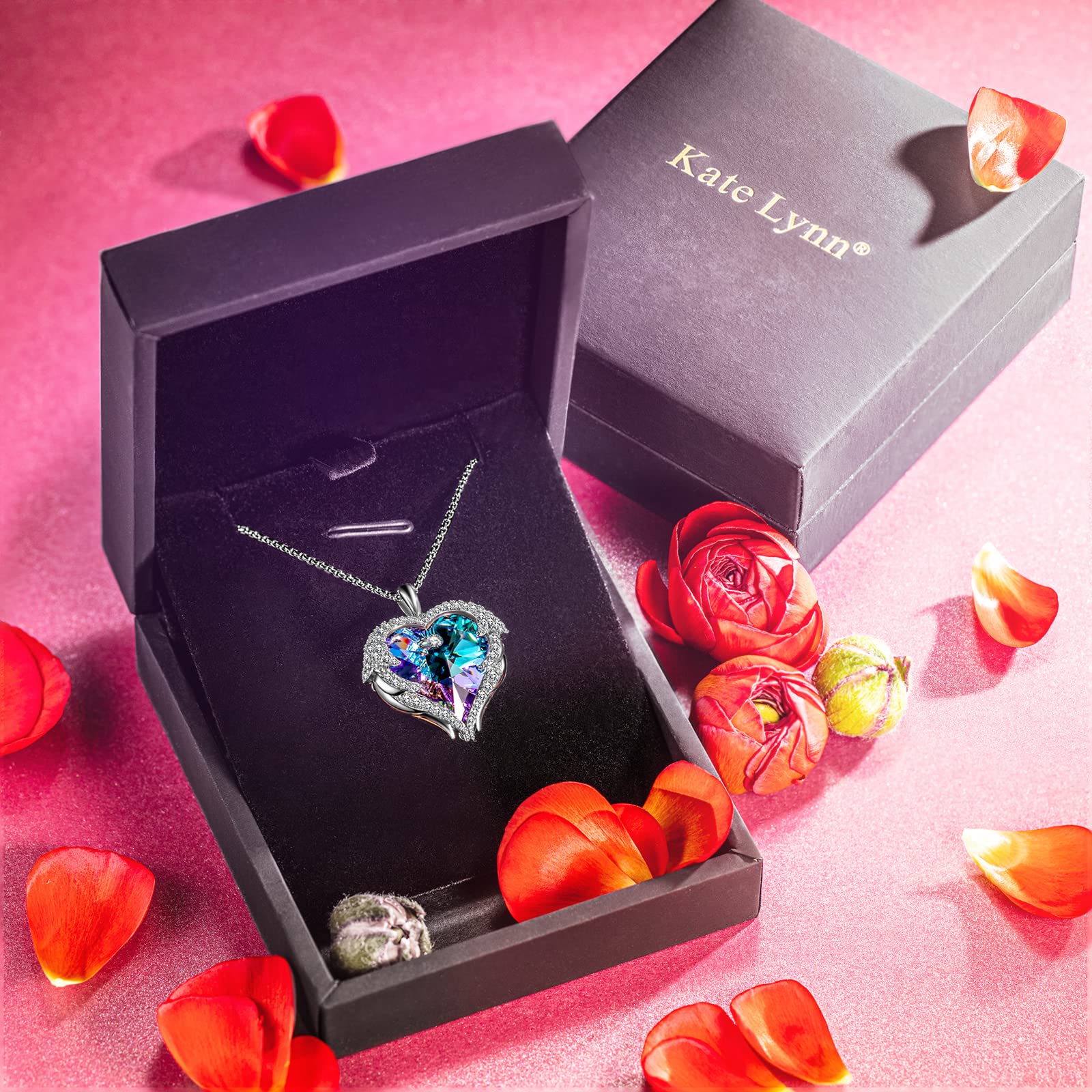 Kate Lynn Angel Wings Heart Necklaces for Women Pendant Necklace, Birthday Gifts for Women Girlfriend Christmas Mothers Day Gifts for Mom Wife Daughter, Anniversary Love Jewelry for Her