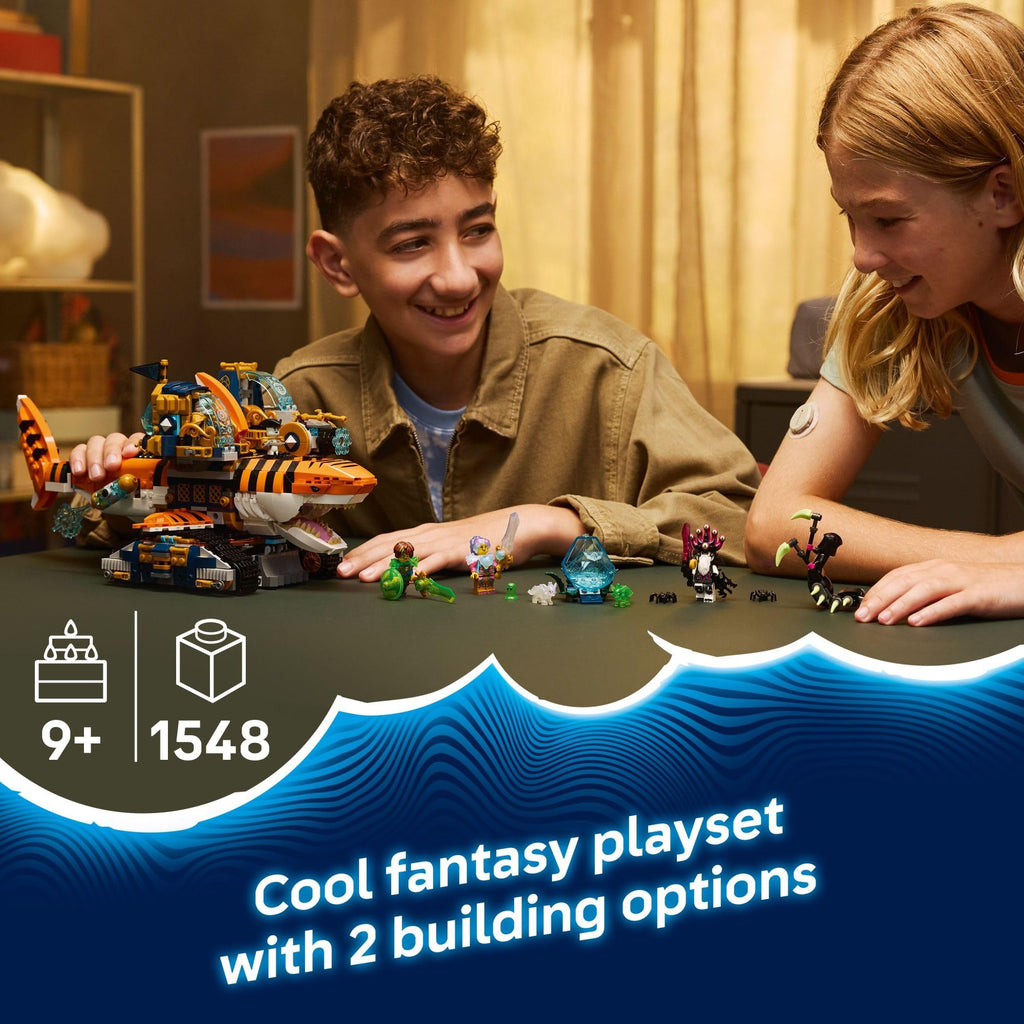 LEGO DREAMZzz Tiger Shark Tank Building Toy for Boys & Girls - Ages 9+ - Pretend Play Set for Kids, Ages 9+, W/2 Build Options - Includes 5 Minifigures - Gift Idea for Birthdays - 71515