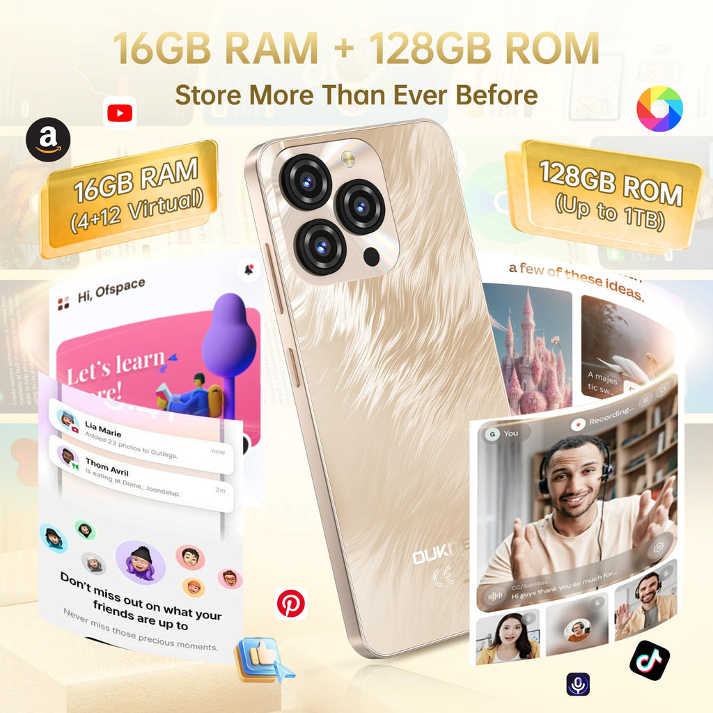 OUKITEL C3 Android 16 Cell Phone Unlocked-16GB RAM+128GB/TF 1TB ROM Smartphone, 5000mAh Battery, 6.52'' Waterdrop Screen, 13MP+5MP Camera, 4G Dual SIM Android Phone, Face ID/3.5mm Jack/GPS/BT5.0, Blue