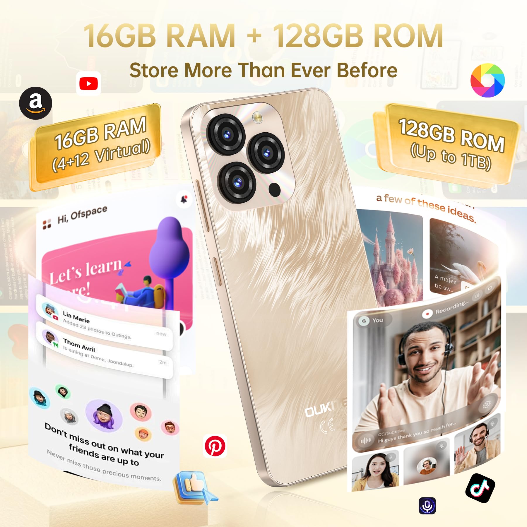 OUKITEL C3 Android 16 Cell Phone Unlocked-16GB RAM+128GB/TF 1TB ROM Smartphone, 5000mAh Battery, 6.52'' Waterdrop Screen, 13MP+5MP Camera, 4G Dual SIM Android Phone, Face ID/3.5mm Jack/GPS/BT5.0, Grey