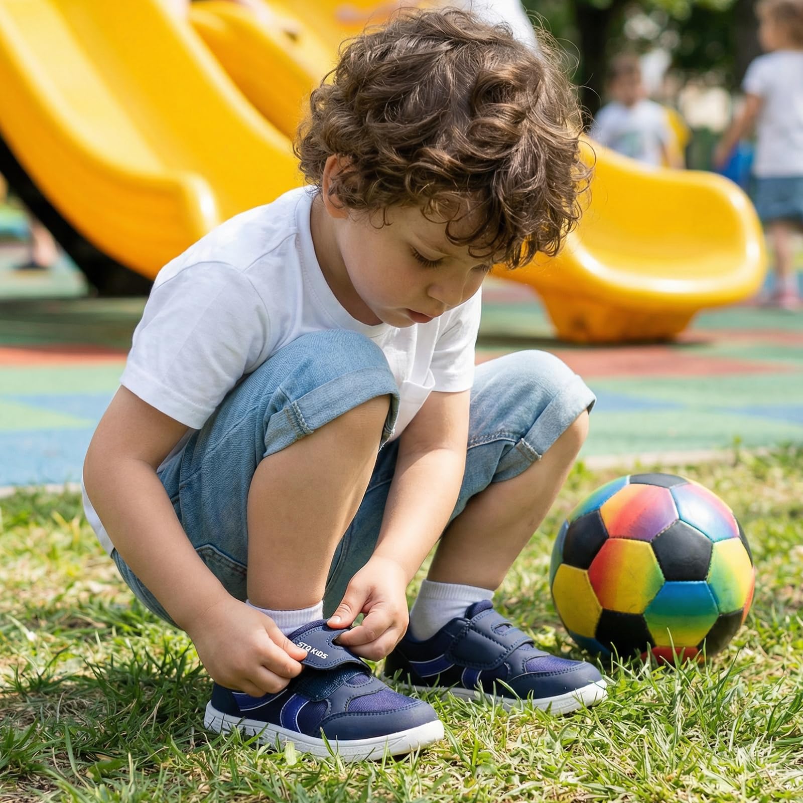 Toddler Wide Toe Box Shoes Boys Barefoot Shoe Boy Sneakers Kids Tennis Shoes Preschool Non Slip Lightweight Comfortable First Walking Running Outdoor Activities Navy White Infant Size 4